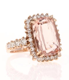 10.86 Carat Morganite Diamond 14 Karat Rose Gold Cocktail Ring