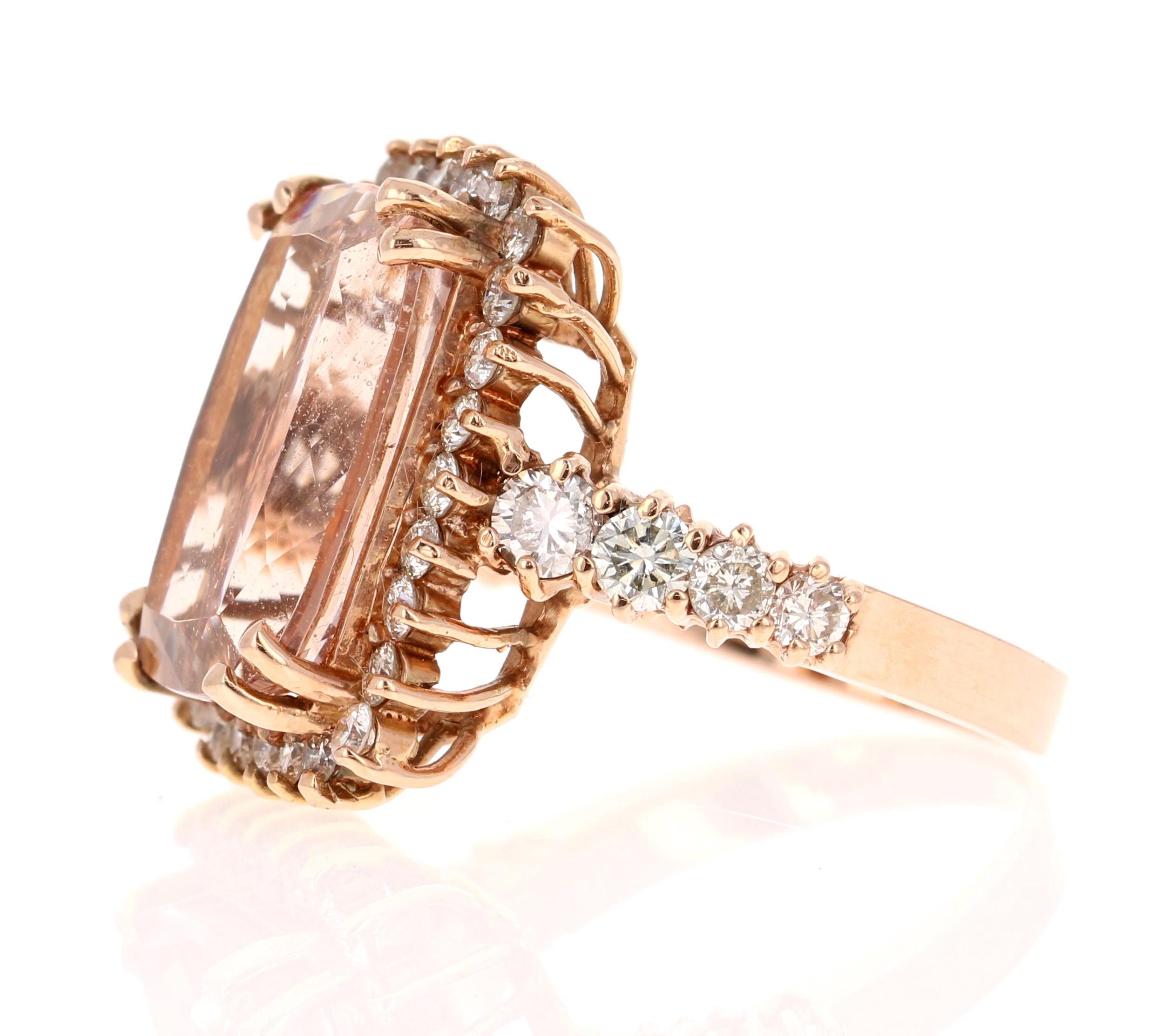 Contemporain Bague cocktail en or rose 14 carats avec Morganite de 10,86 carats et diamants en vente