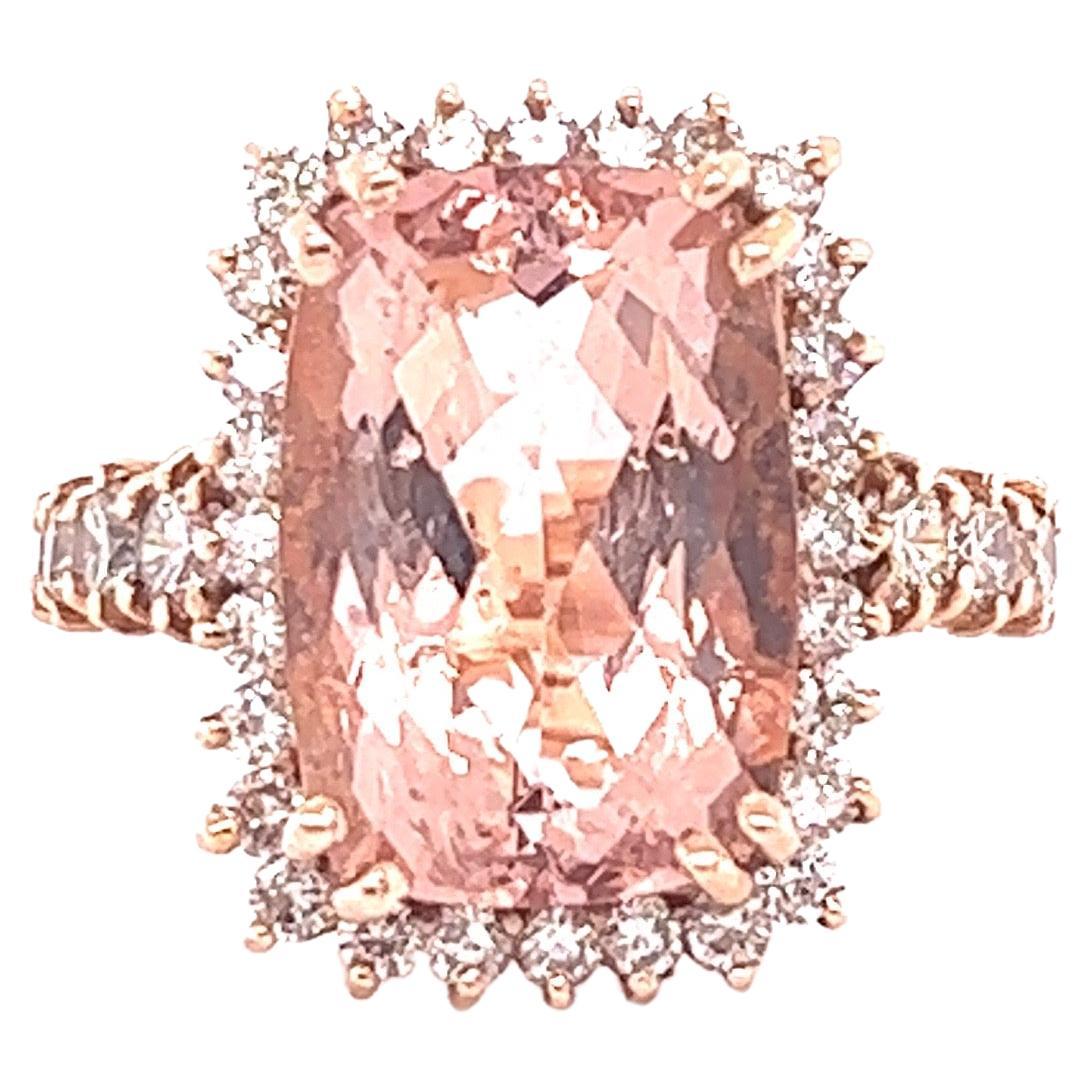 Bague cocktail en or rose 14 carats avec diamants et morganite de 10,86 carats