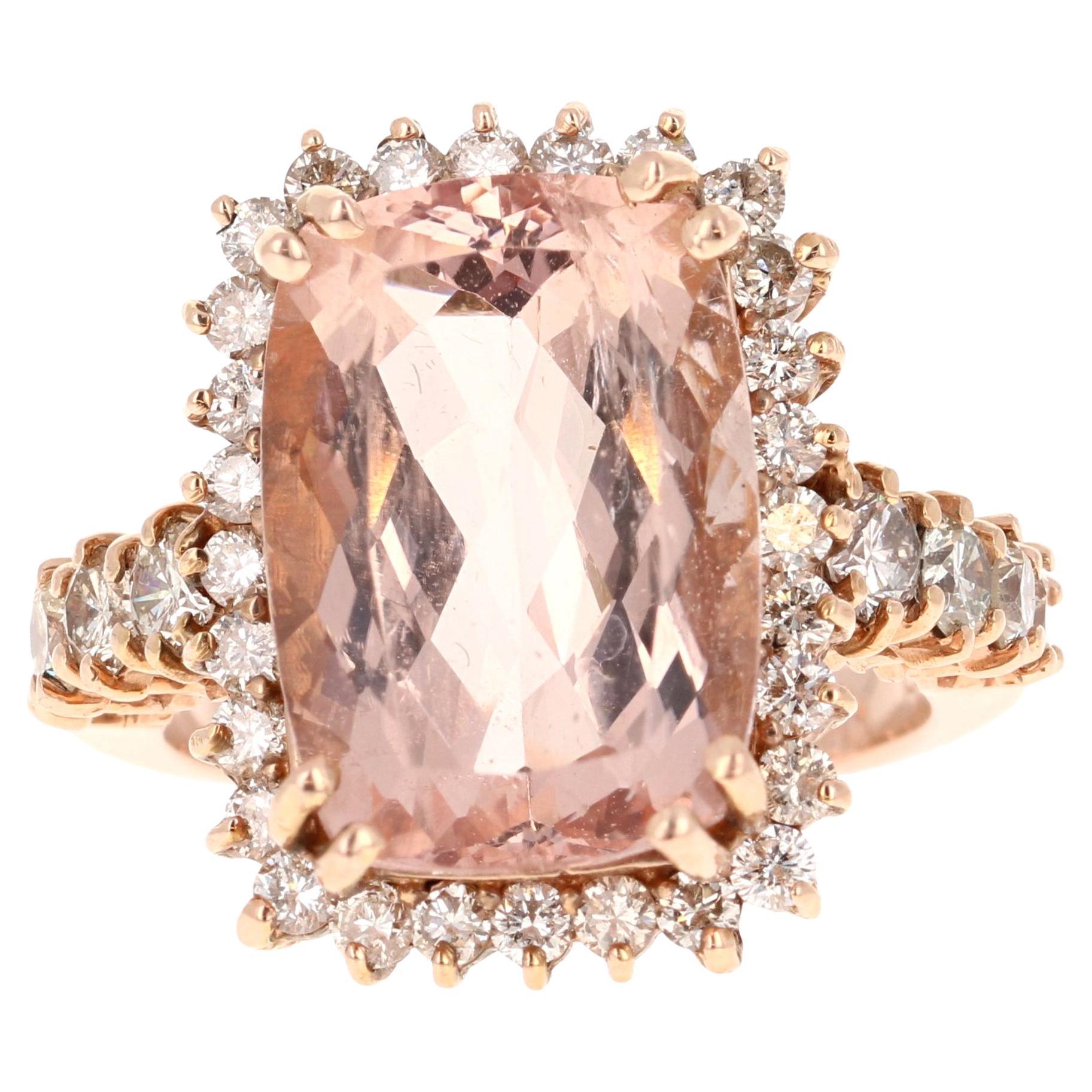 Bague cocktail en or rose 14 carats avec Morganite de 10,86 carats et diamants en vente