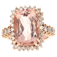 Anillo de cóctel de oro rosa de 14 quilates con diamantes Morganita de 10,86 quilates