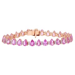 10,86 Karat Rosa Saphir im Birnenschliff Diamant-Tennisarmband aus 18 Karat Roségold