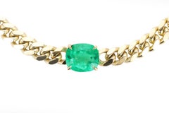 GIA 10.85ct 18K Jumbo Emerald Choker Necklace Cuban Link Emerald Cushion Choker
