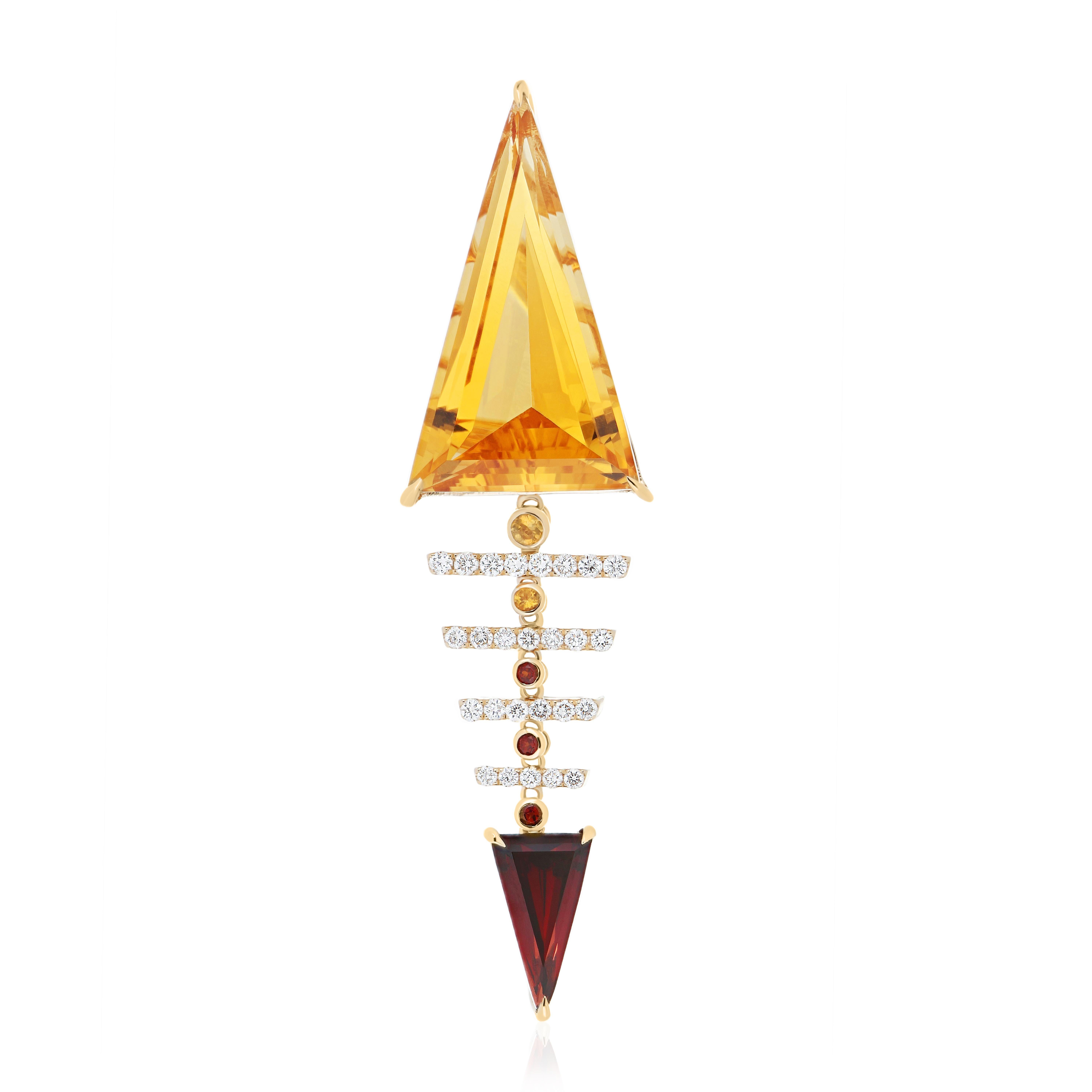 10.86Ct's Pendentif Citrine, Grenat et Diamant Pendentif en or jaune 14K Neuf - En vente à JAIPUR, IN