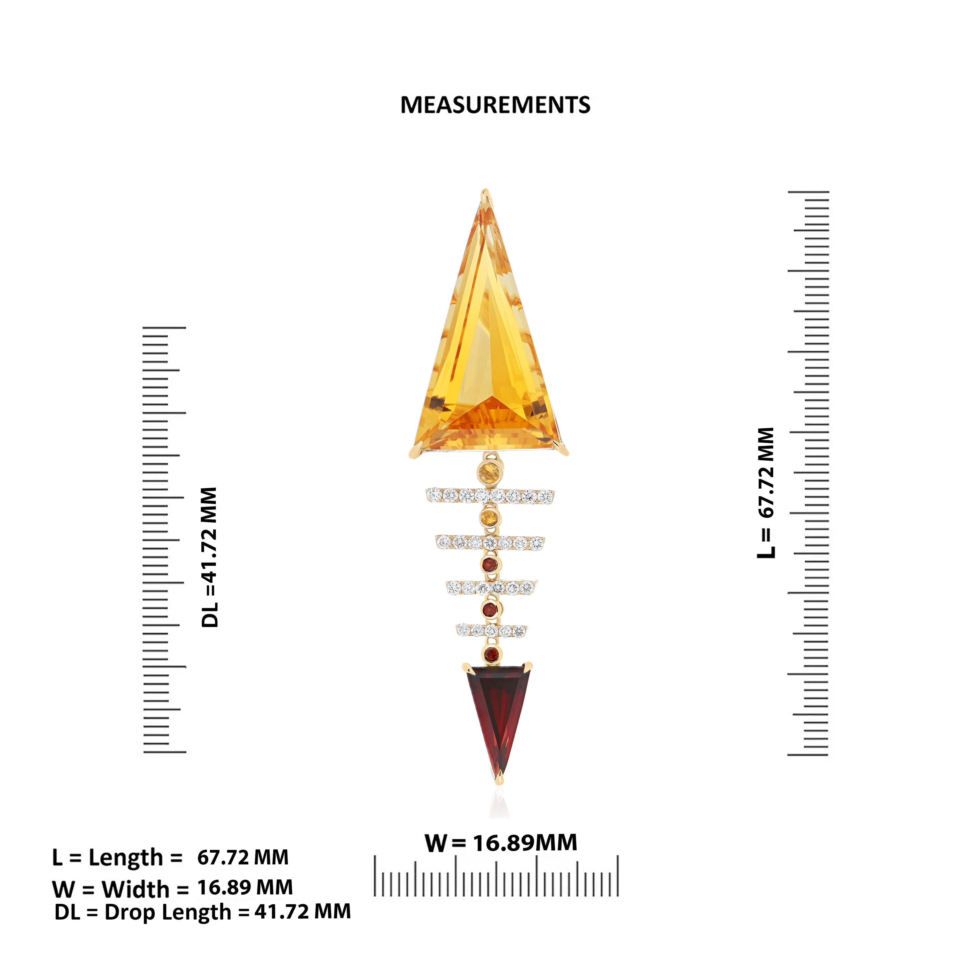 10.86Ct's Pendentif Citrine, Grenat et Diamant Pendentif en or jaune 14K en vente 3