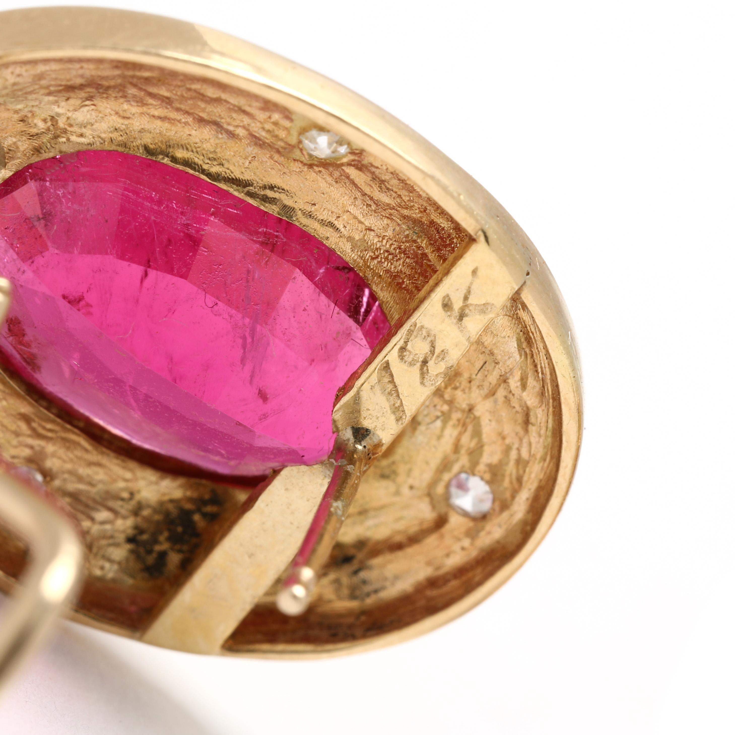 Taille ovale Boucles d'oreilles ovales en or jaune 18 carats, tourmaline rose et diamants 10,86tw en vente
