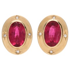Boucles d'oreilles ovales en or jaune 18 carats, tourmaline rose et diamants 10,86tw