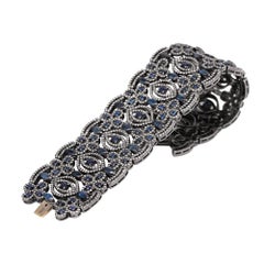10.87 Carat Diamond and Sapphire Antique-Style Retro Bracelet