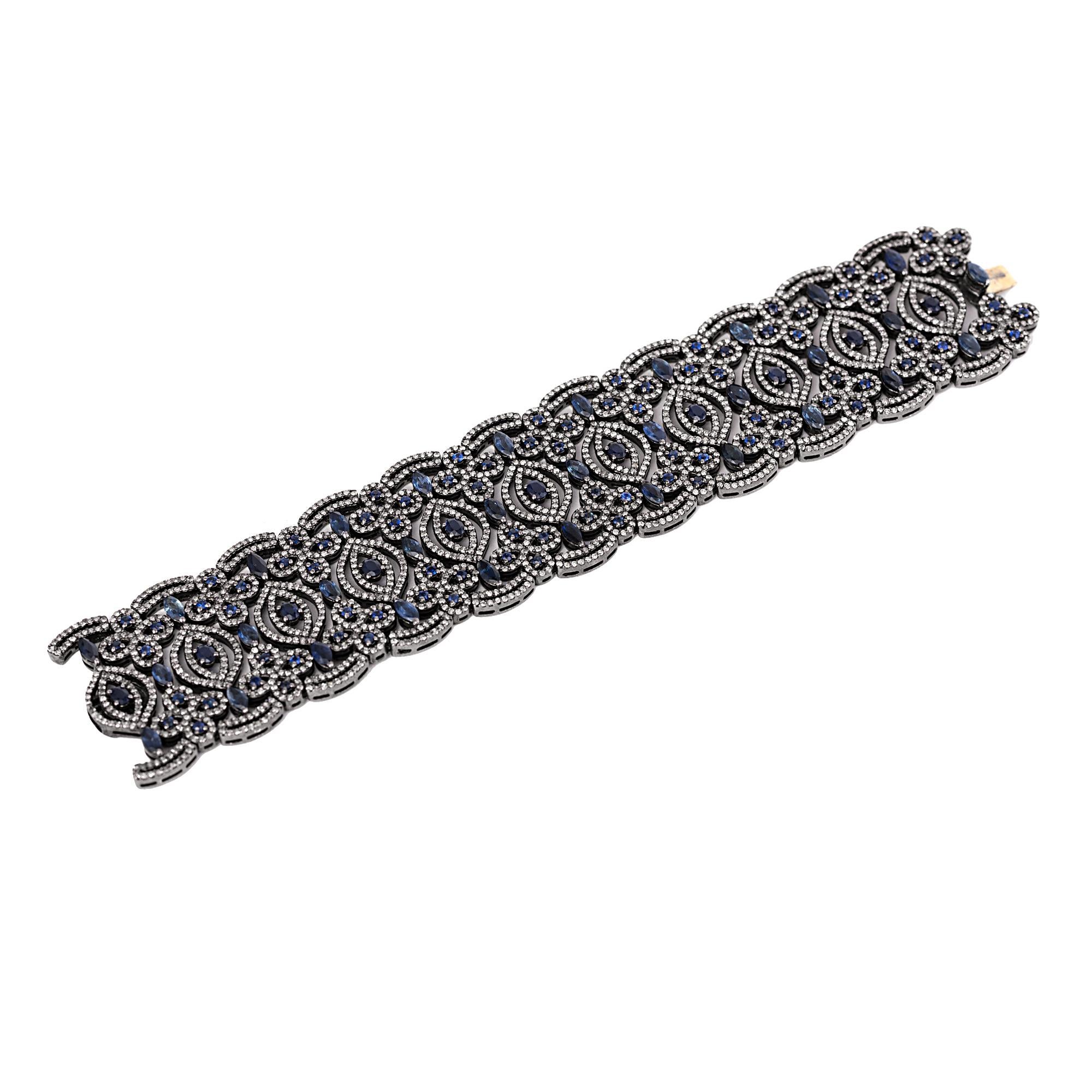 10.87 Carat Diamond and Sapphire Antique-Style Retro Bracelet 1