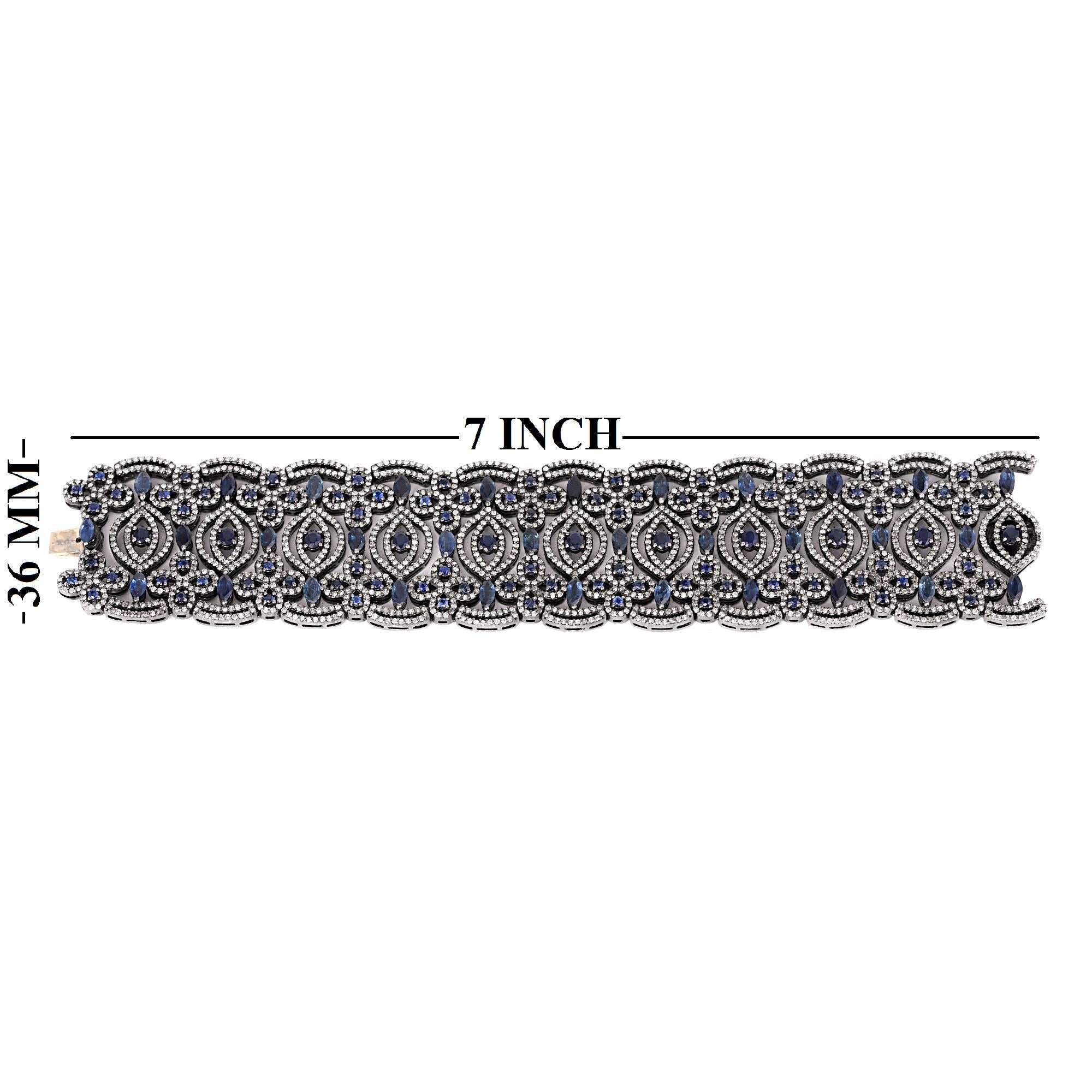 10.87 Carat Diamond and Sapphire Antique-Style Retro Bracelet 3