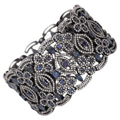 10.87 Carat Diamond and Sapphire Antique-Style Retro Bracelet