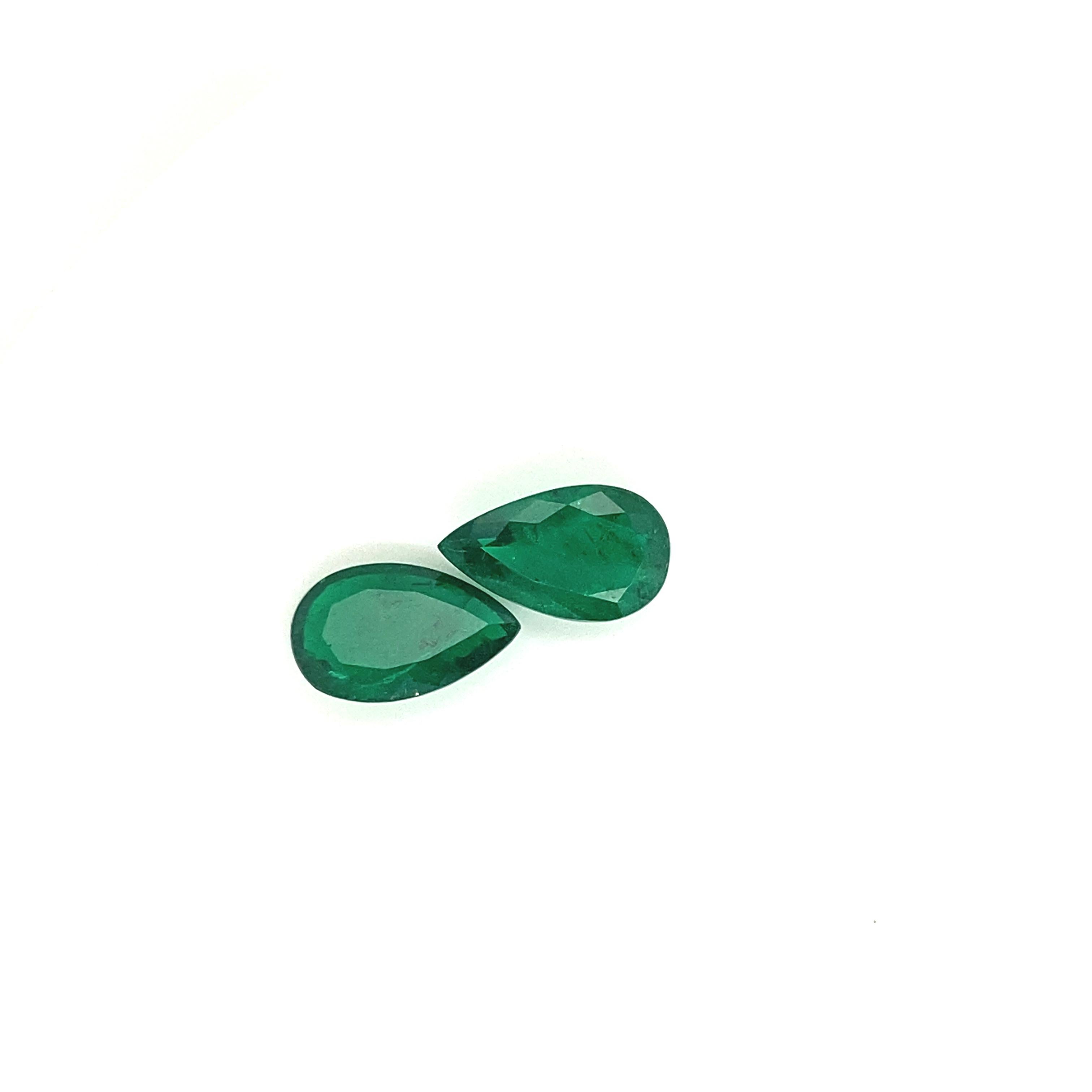 10.87 Carat GRS Certified Pear-Shaped Vivid Green Emerald Pair For Sale 3