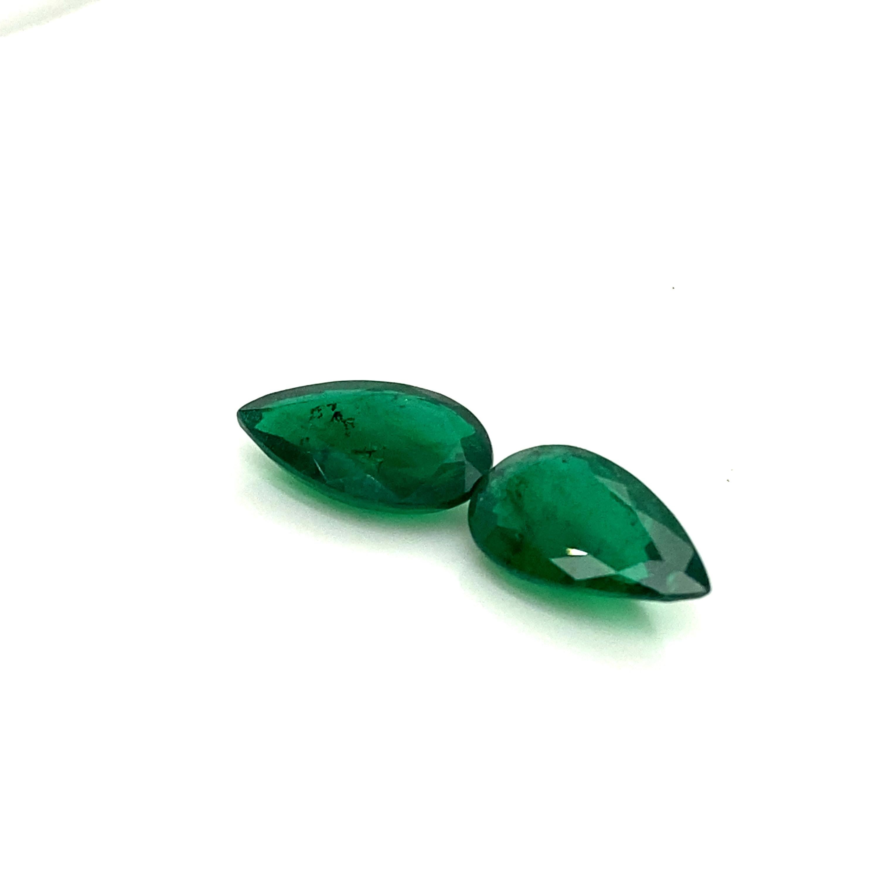 10.87 Carat GRS Certified Pear-Shaped Vivid Green Emerald Pair For Sale 4