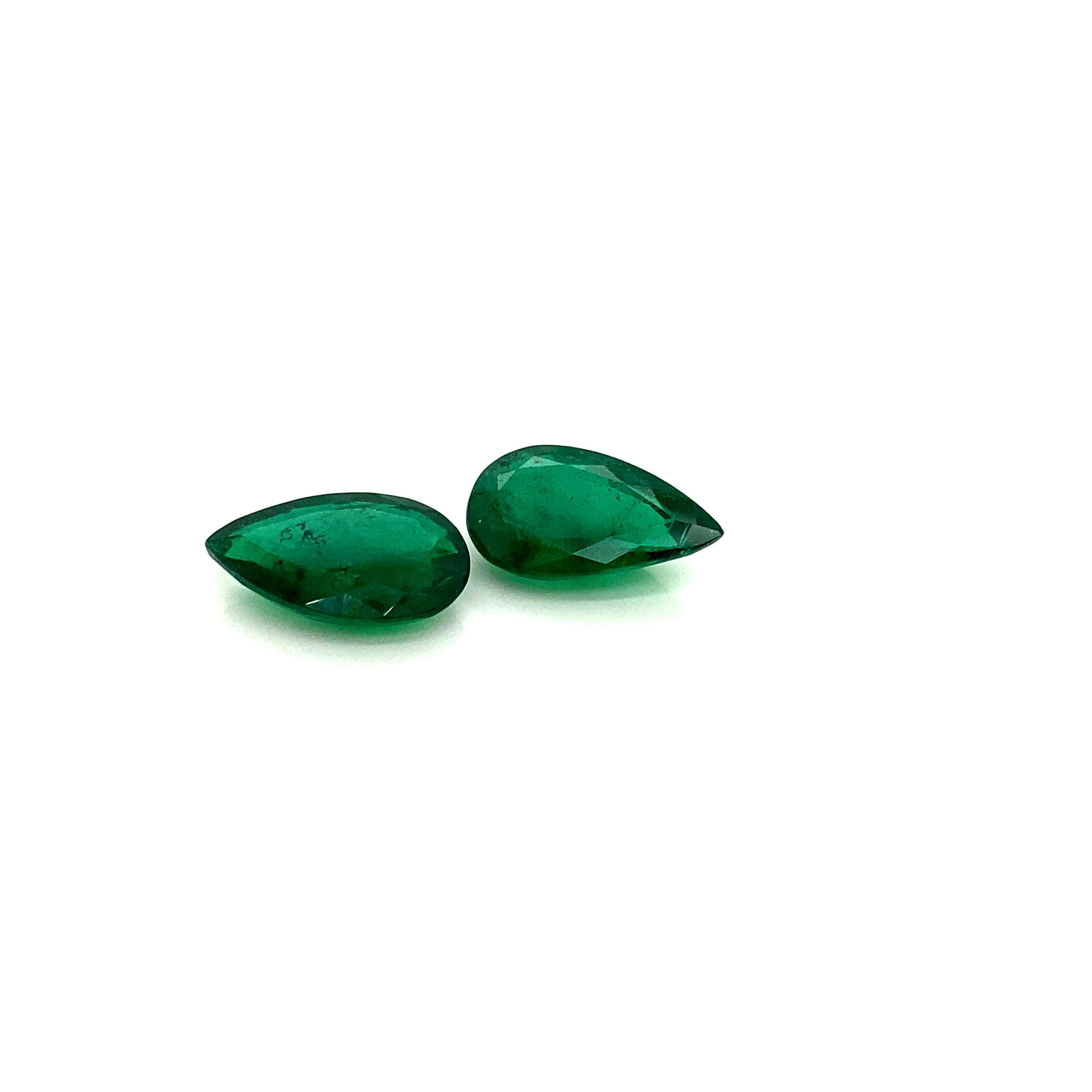 10.87 Carat GRS Certified Pear-Shaped Vivid Green Emerald Pair For Sale 5