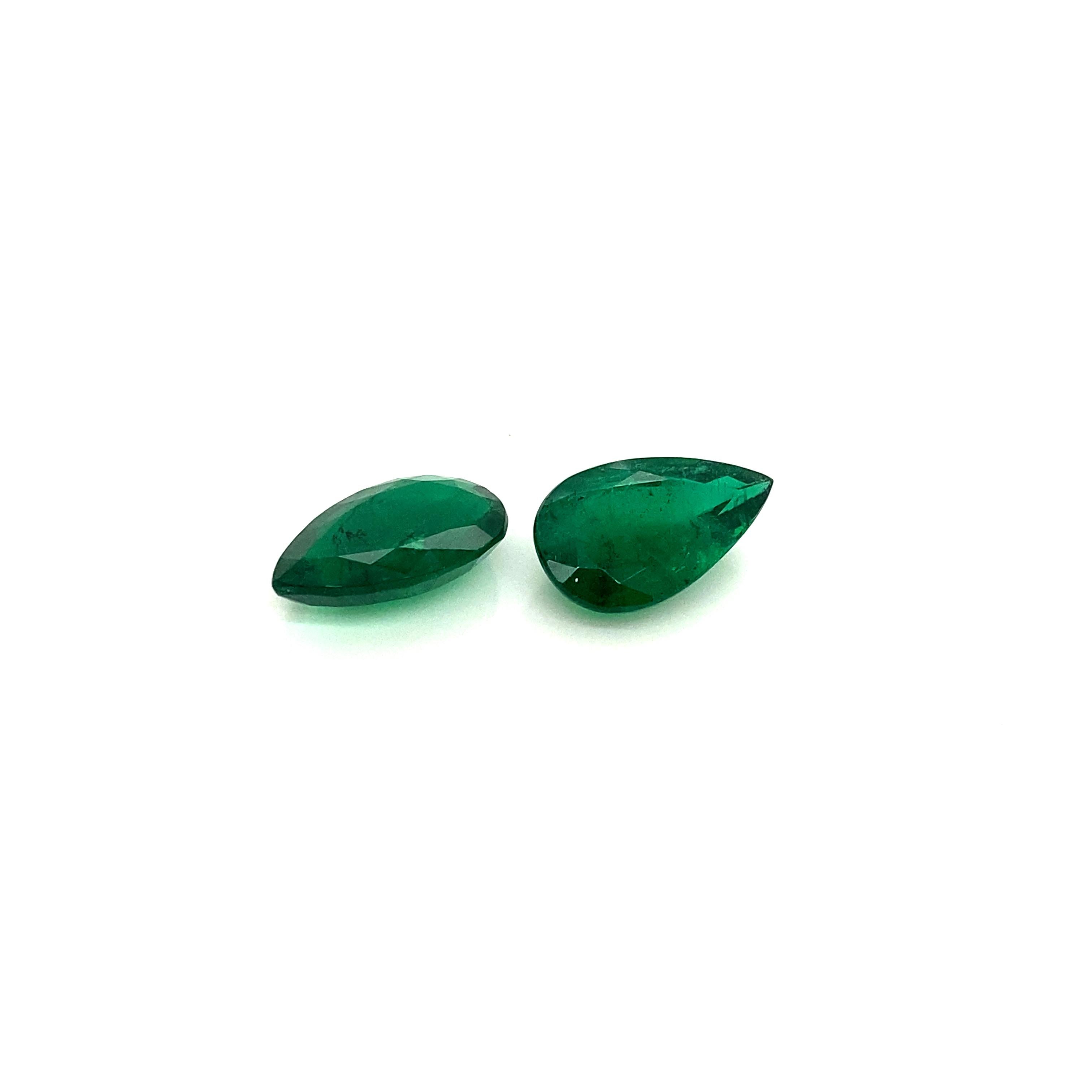 10.87 Carat GRS Certified Pear-Shaped Vivid Green Emerald Pair For Sale 6
