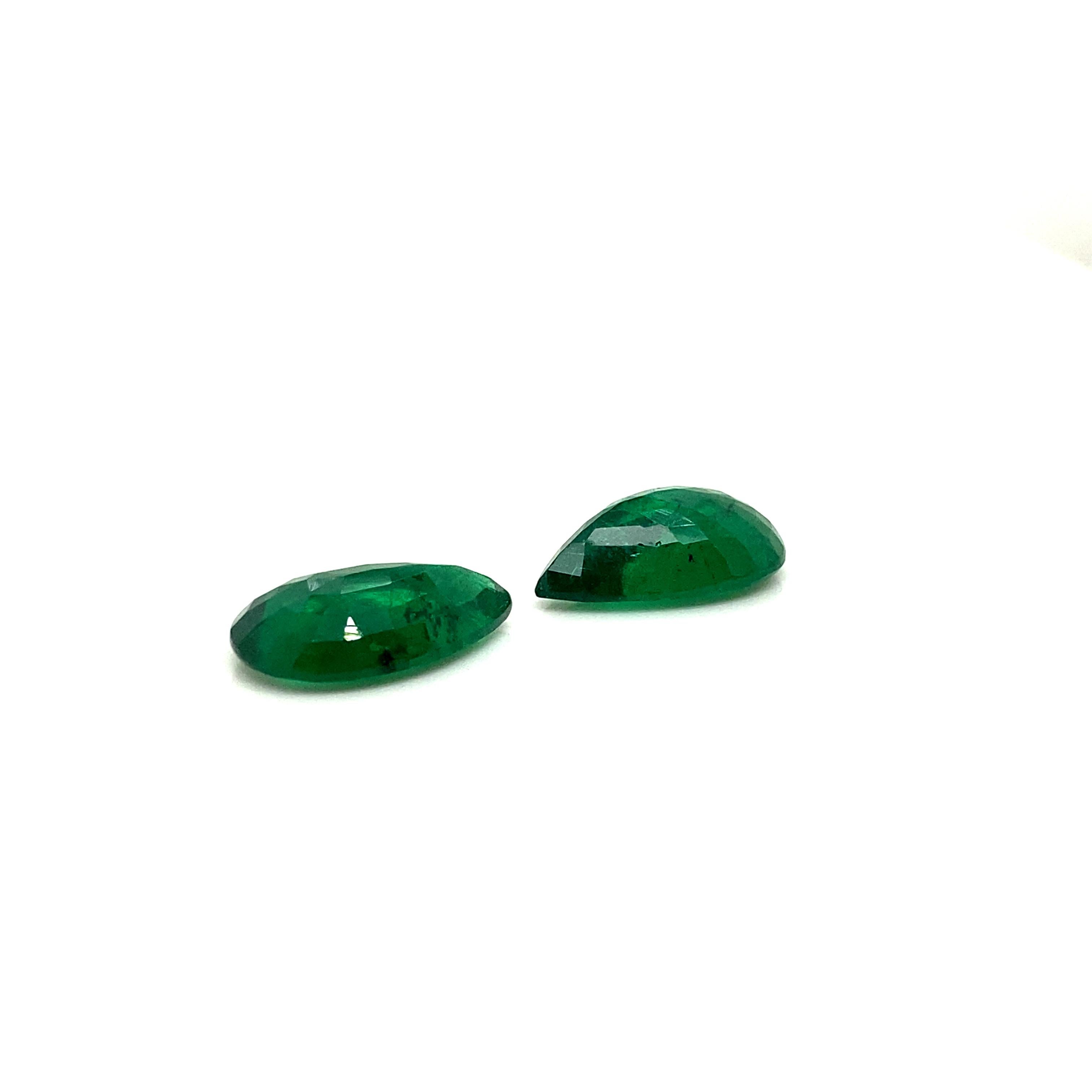 10.87 Carat GRS Certified Pear-Shaped Vivid Green Emerald Pair In New Condition For Sale In Hong Kong, HK