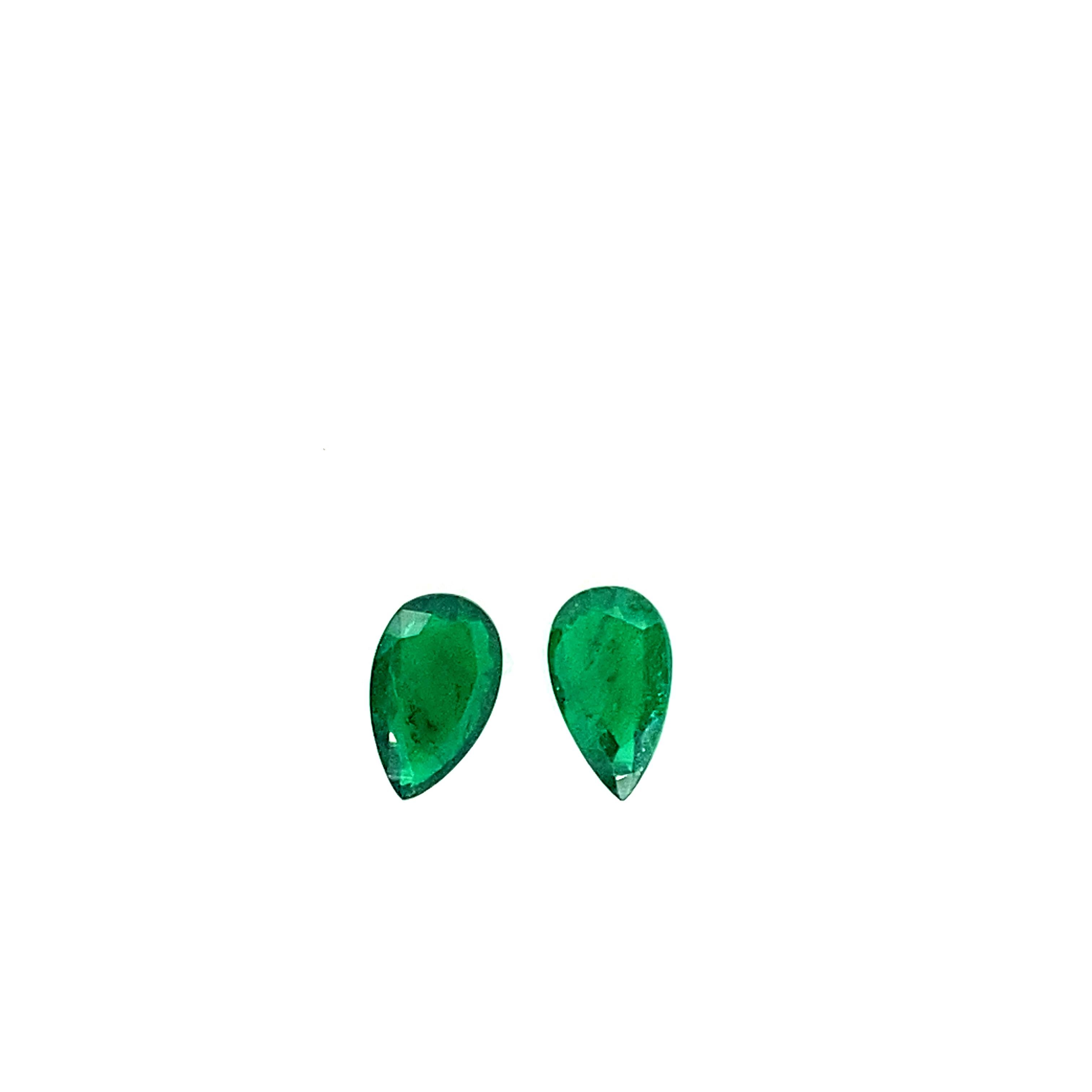 Women's or Men's 10.87 Carat GRS Certified Pear-Shaped Vivid Green Emerald Pair For Sale