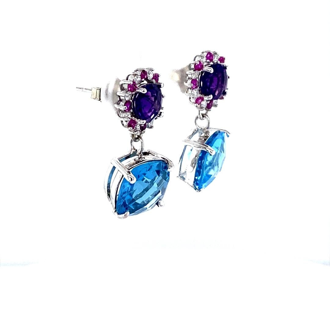 10.87 Carat Natural Amethyst Topaz Sapphire White Gold Drop Earrings In New Condition For Sale In Los Angeles, CA