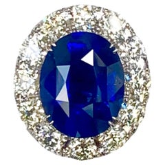 10.88 Carat Royal Blue Art Deco  Sapphire Ring with Old Cut Diamond 18k Gold