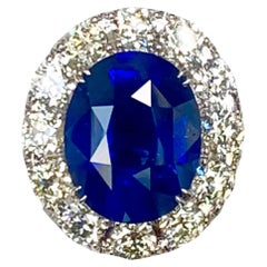 10,88 Carati Blu Reale Art Deco Anello con zaffiro e diamante taglio vecchio in oro 18k
