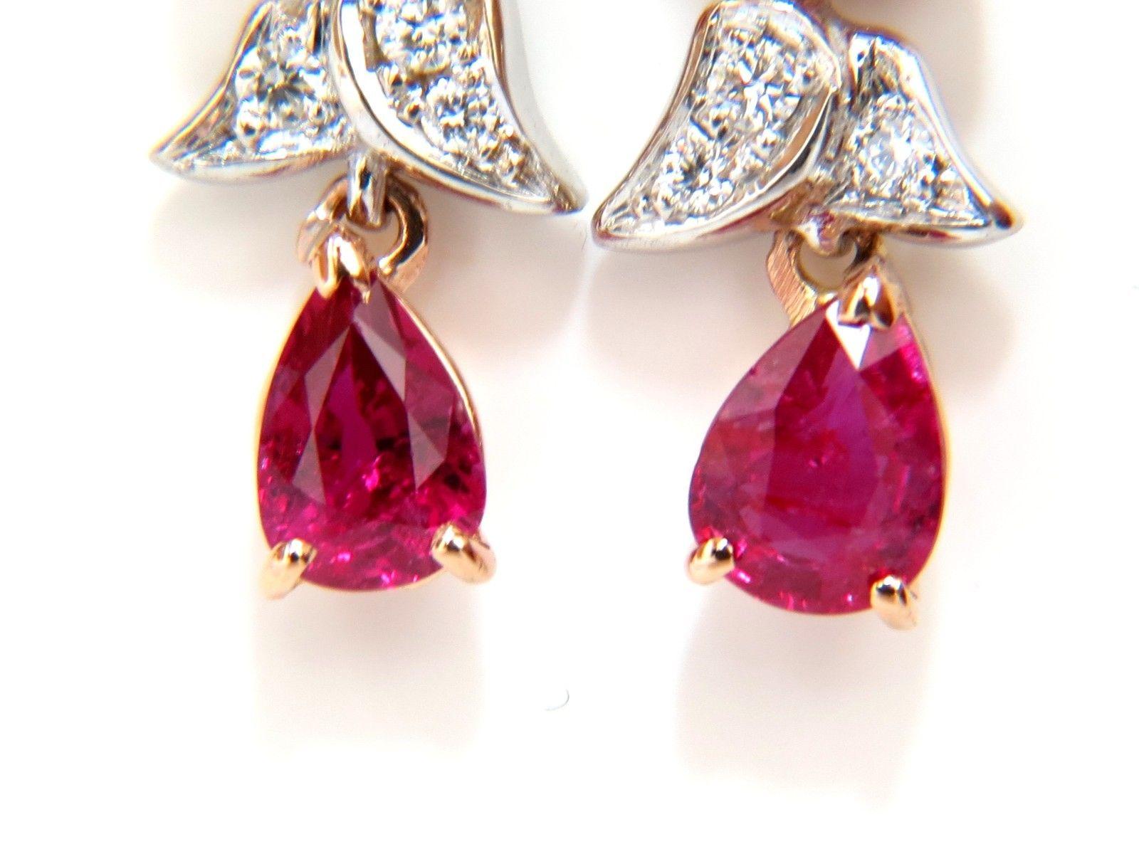 10.88 Carat Natural Red No Heat Ruby Diamond Dangle Earrings 18 Karat Unheated For Sale 2