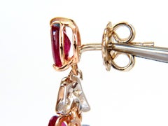 10.88 Carat Natural Red No Heat Ruby Diamond Dangle Earrings 18 Karat Unheated