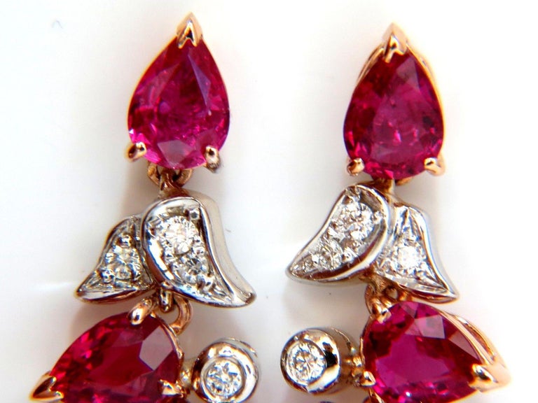 10.88 Carat Natural Red No Heat Ruby Diamond Dangle Earrings 18 Karat ...