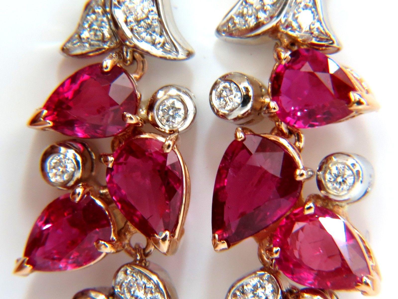 Pear Cut 10.88 Carat Natural Red No Heat Ruby Diamond Dangle Earrings 18 Karat Unheated For Sale
