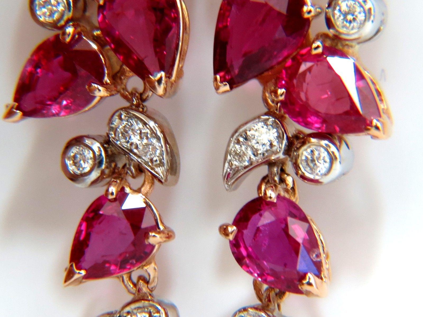 Women's or Men's 10.88 Carat Natural Red No Heat Ruby Diamond Dangle Earrings 18 Karat Unheated For Sale