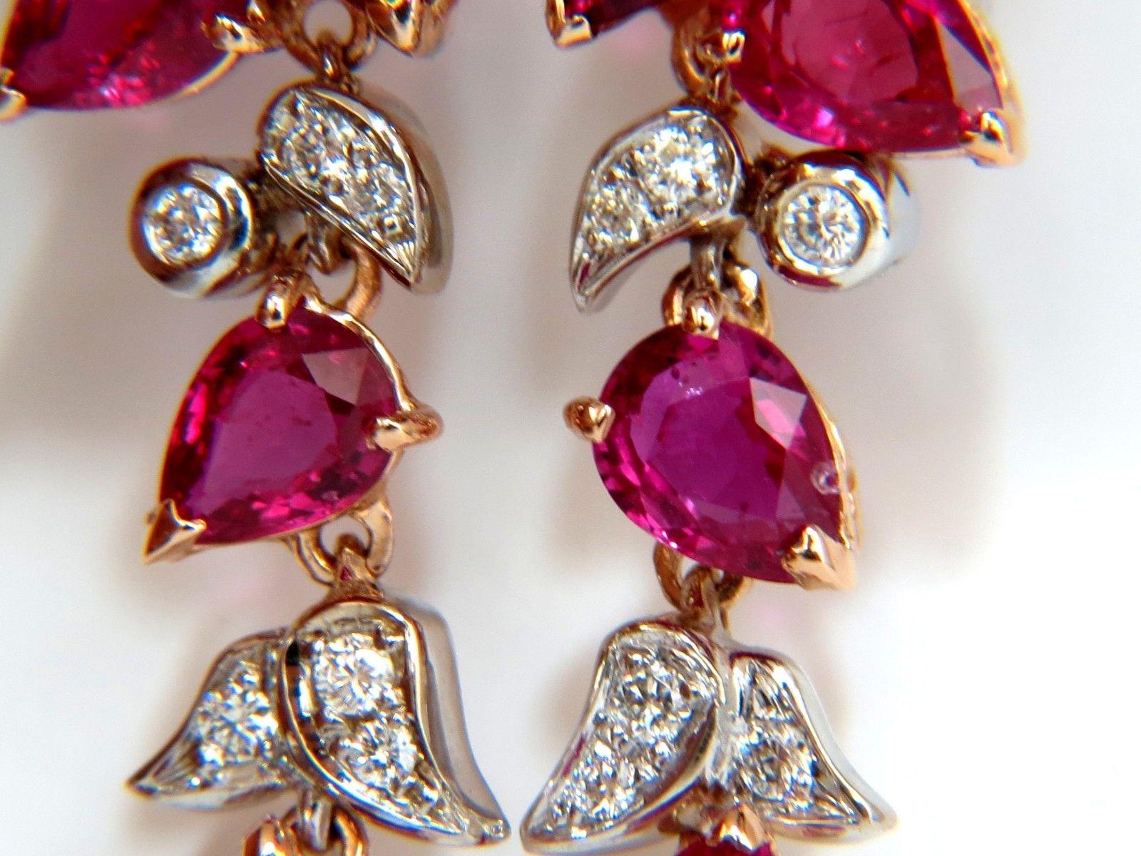 10.88 Carat Natural Red No Heat Ruby Diamond Dangle Earrings 18 Karat Unheated For Sale 1