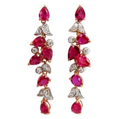 10.88 Carat Natural Red No Heat Ruby Diamond Dangle Earrings 18 Karat Unheated*