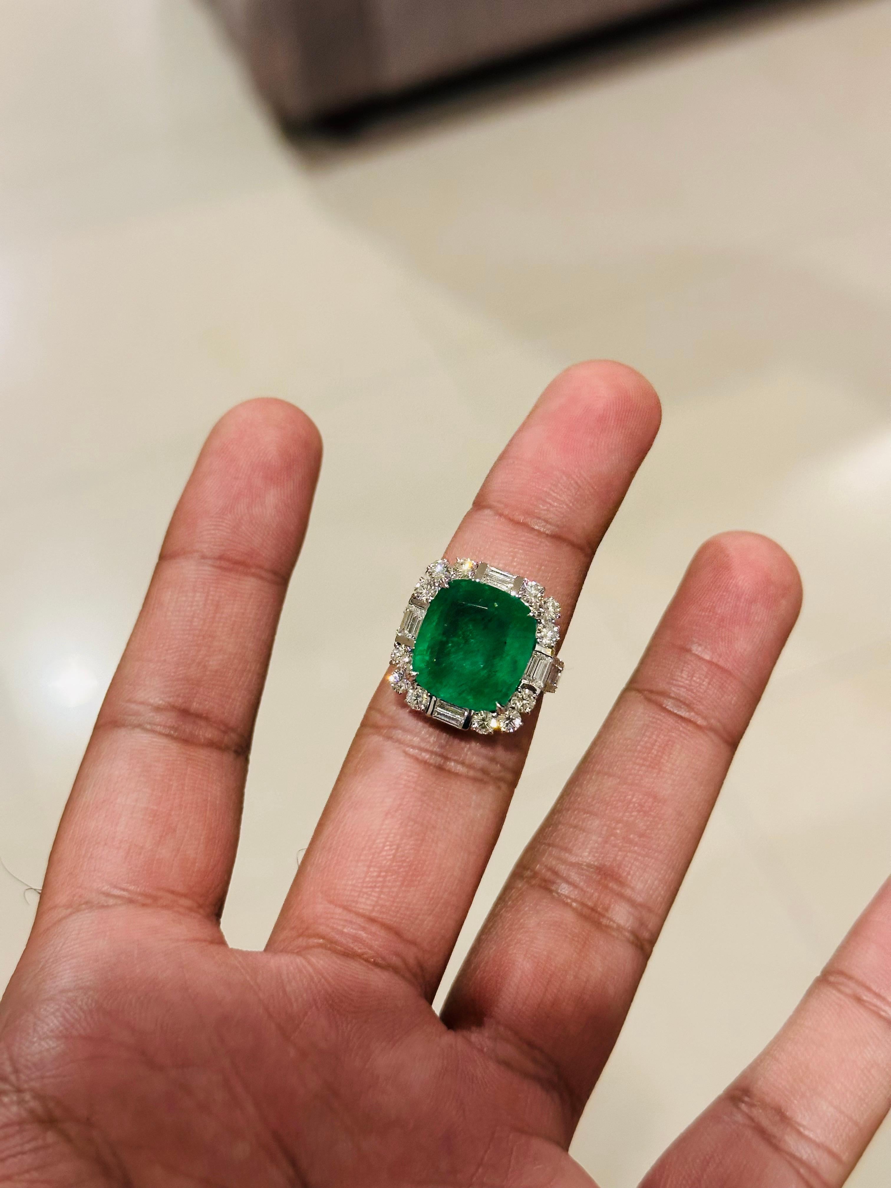 Art Deco 10.88 Carat Zambian Emerald Diamond Ring For Sale