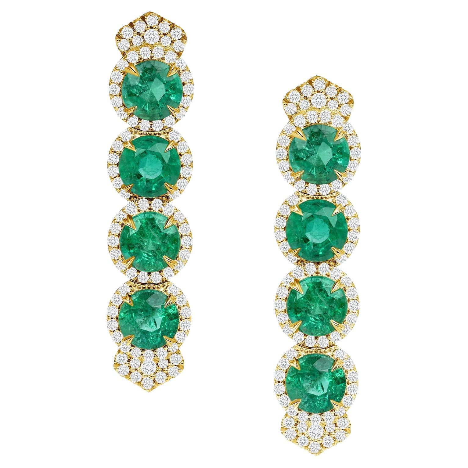 10.88ct Zambian Emerald earrings in 18K yellow gold. For Sale