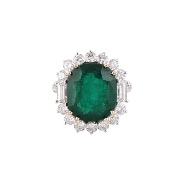 10.89 Carat Emerald and Diamond Ring, Set in White and Yellow Gold