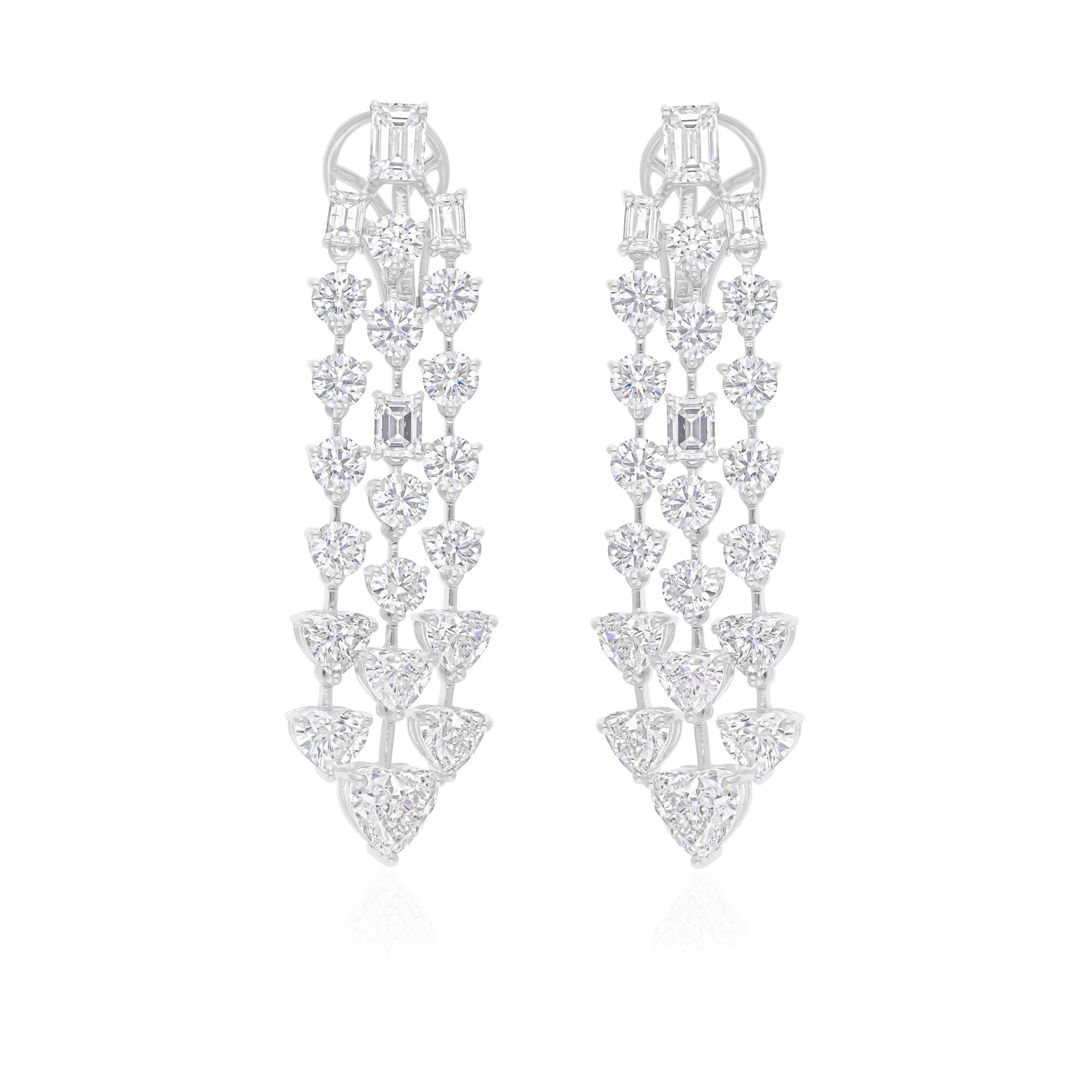10.89 Carat SI/H Multi Shape Diamond Chandelier Earrings 14 Karat White Gold