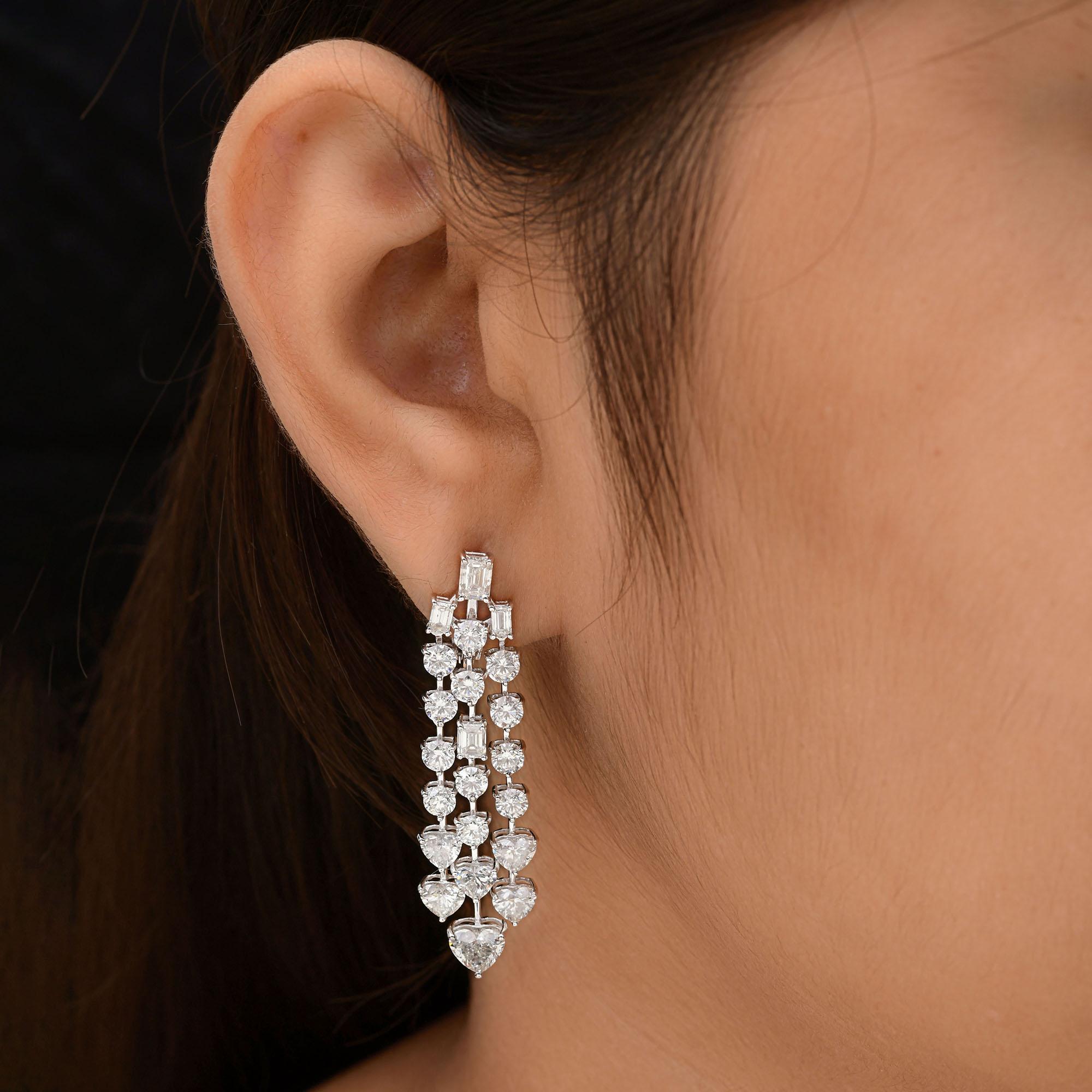 Taille ronde Boucles d'oreilles chandelier en or blanc 18 carats avec diamants de différentes formes SI/H de 10,89 carats en vente