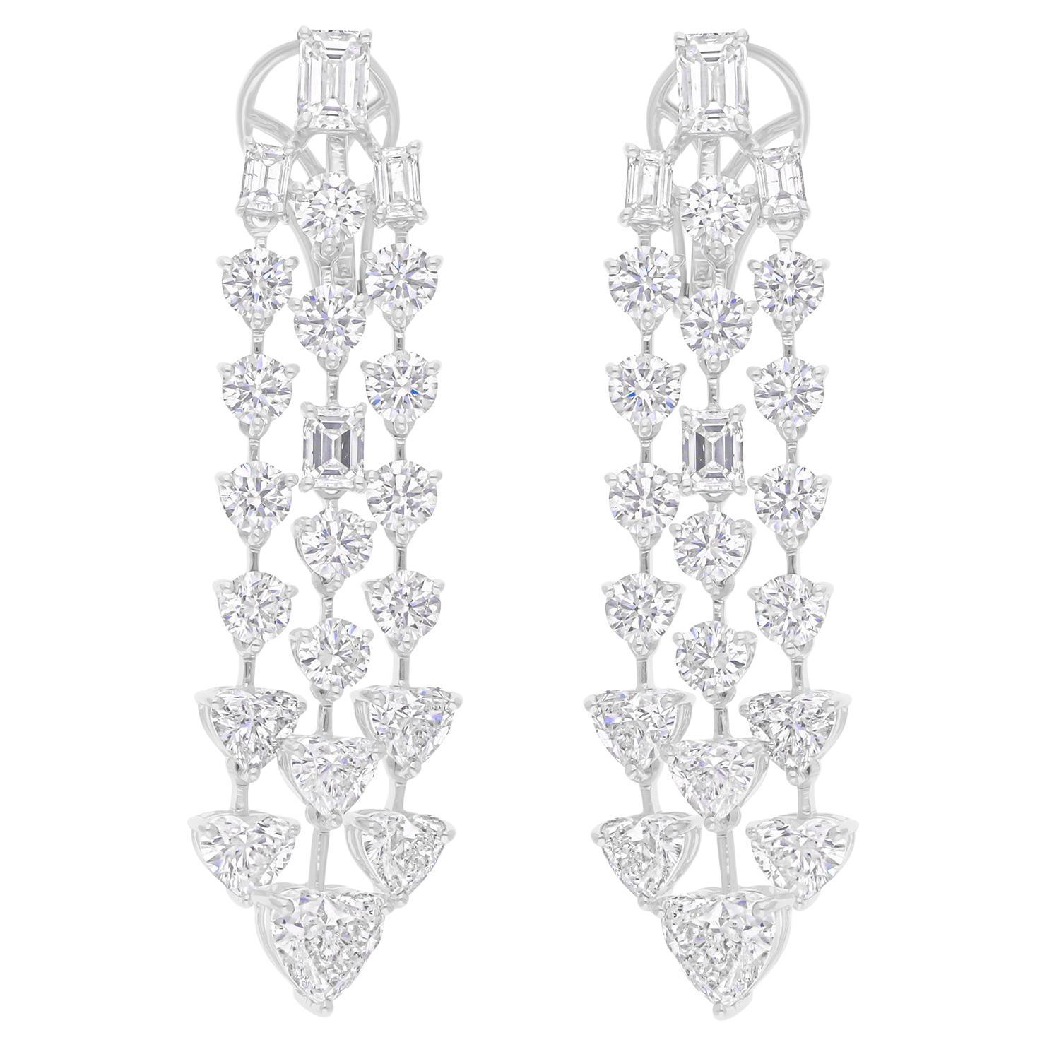 10,89 Carati SI/H Orecchini a lampadario con diamanti a forma multipla in oro bianco 18 carati
