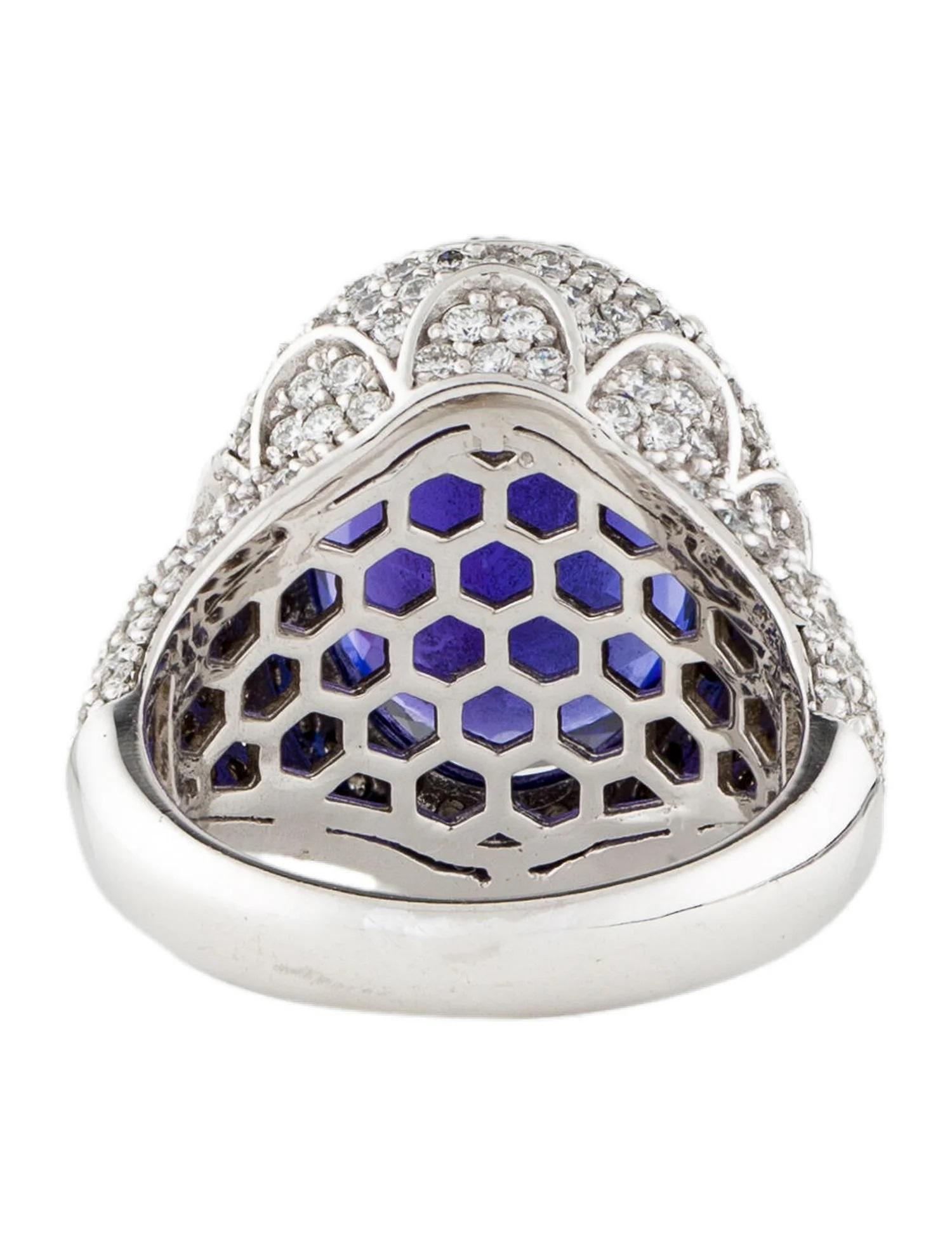 Oval Cut 10.89 Ct Tanzanite & Diamond Cocktail Ring 14K White Gold For Sale