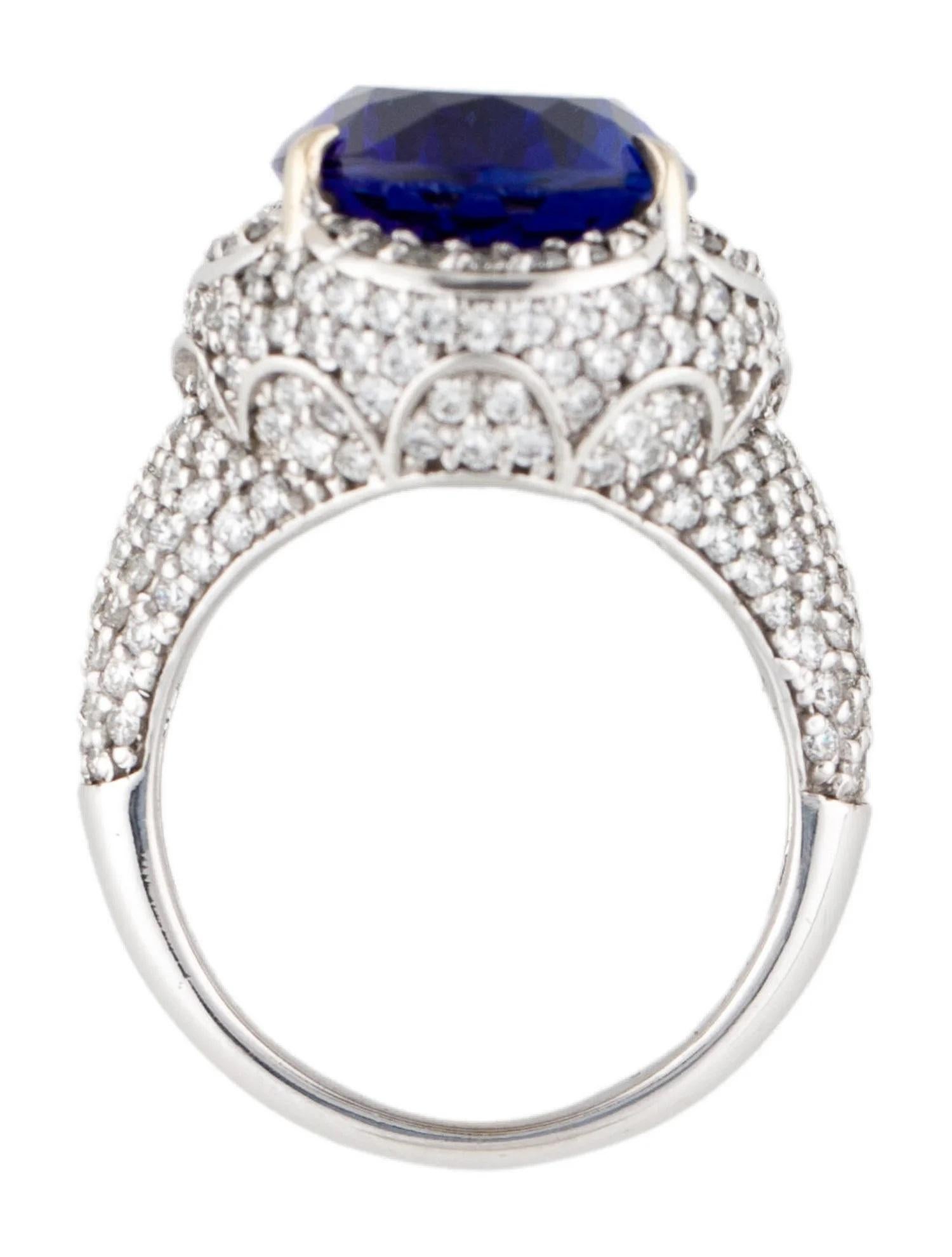 10.89 Ct Tanzanite & Diamond Cocktail Ring 14K White Gold In Excellent Condition For Sale In New York, NY