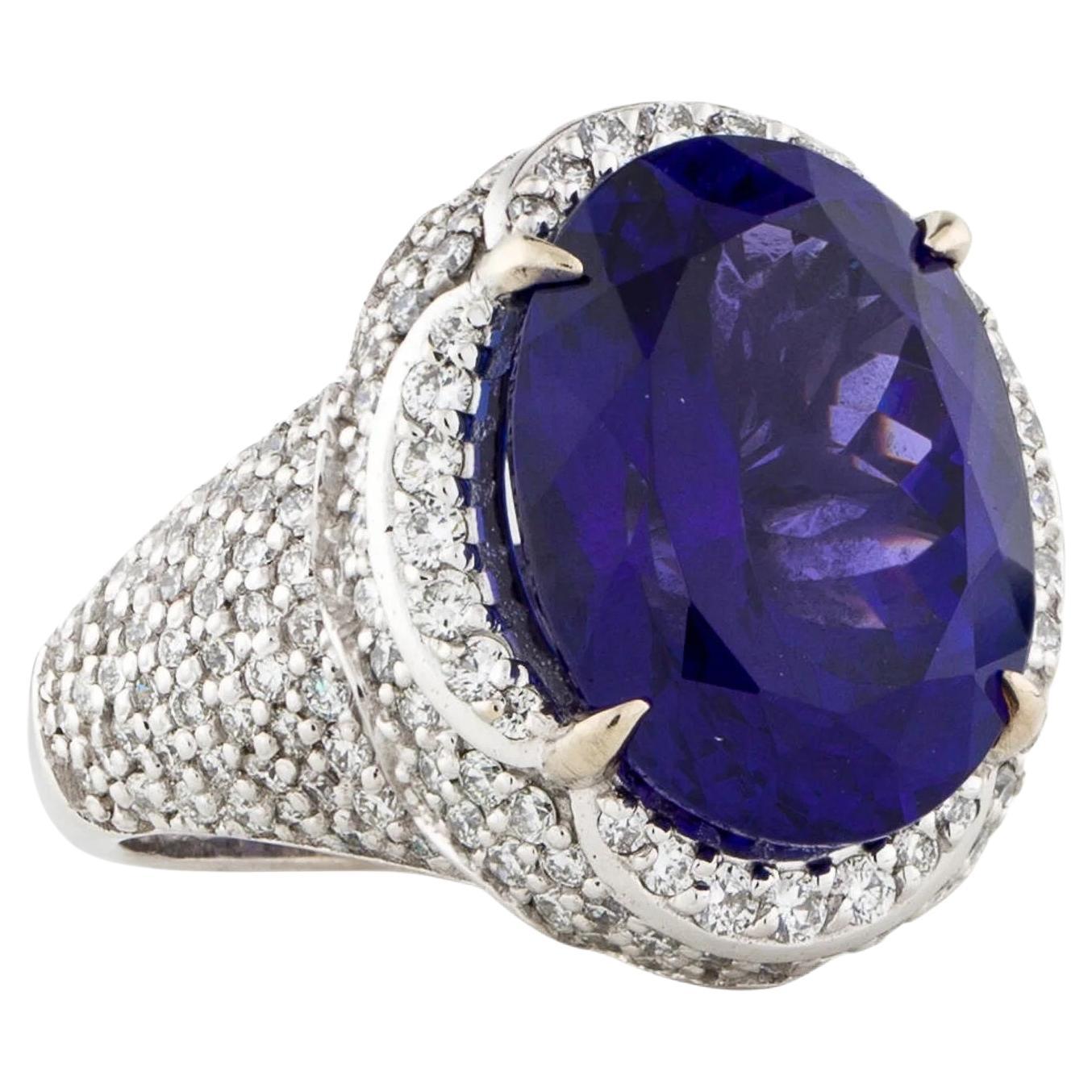 Bague cocktail en or blanc 14 carats avec tanzanite de 10,89 carats et diamants