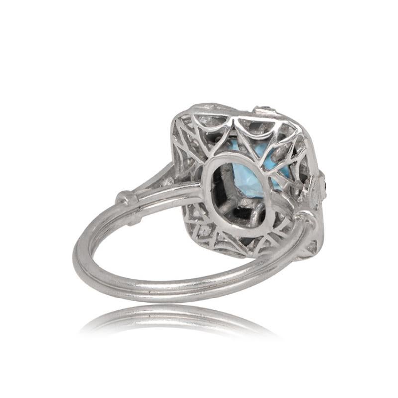 Women's 1.08ct Asscher Cut Aquamarine Engagement Ring, Diamond & Onyx Halo, Platinum For Sale