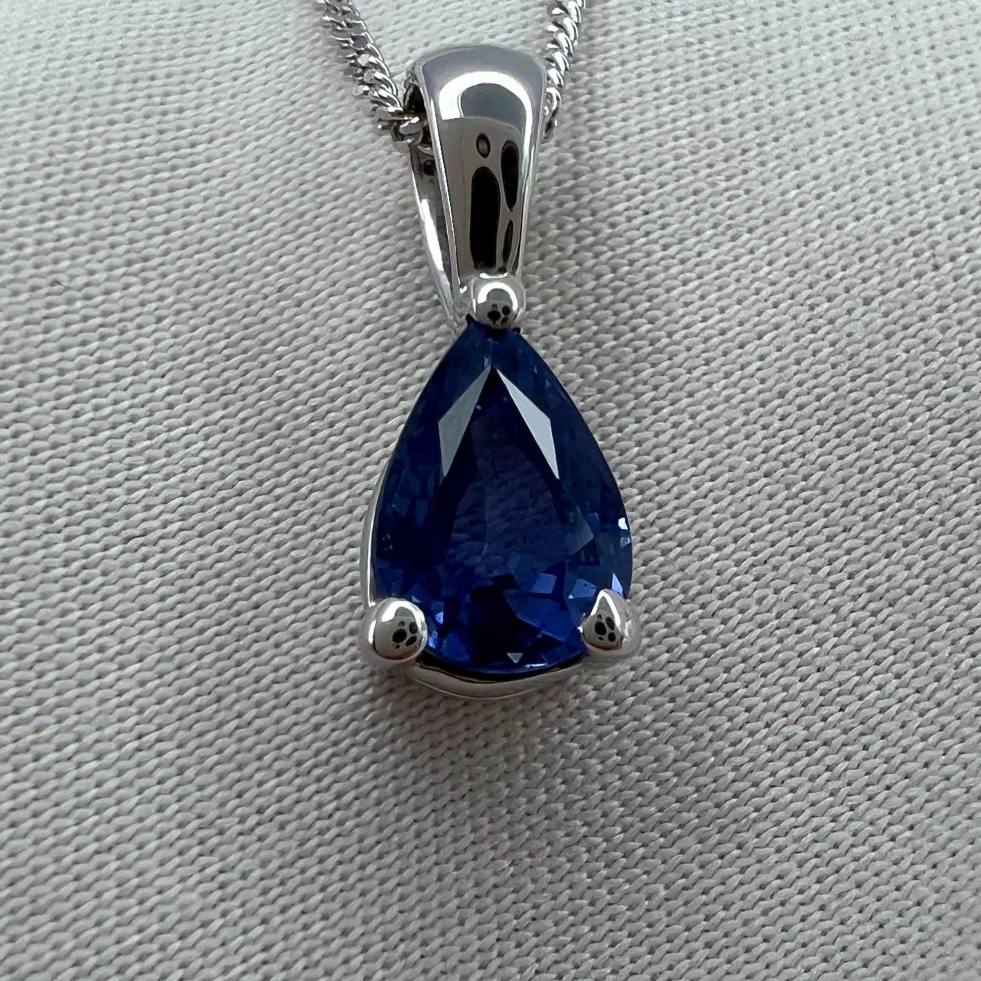 Fine Cornflower Blue Ceylon Sapphire 18K White Gold Pear Cut Pendant Necklace.

Stunning 1.08 Ceylon sapphire with a top grade cornflower blue colour and excellent clarity, very clean stone. 
Mined in Sri Lanka, source of some of the worlds finest