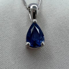 1.08ct Ceylon Cornflower Blue Sapphire 18K White Gold Pear Cut Pendant Necklace