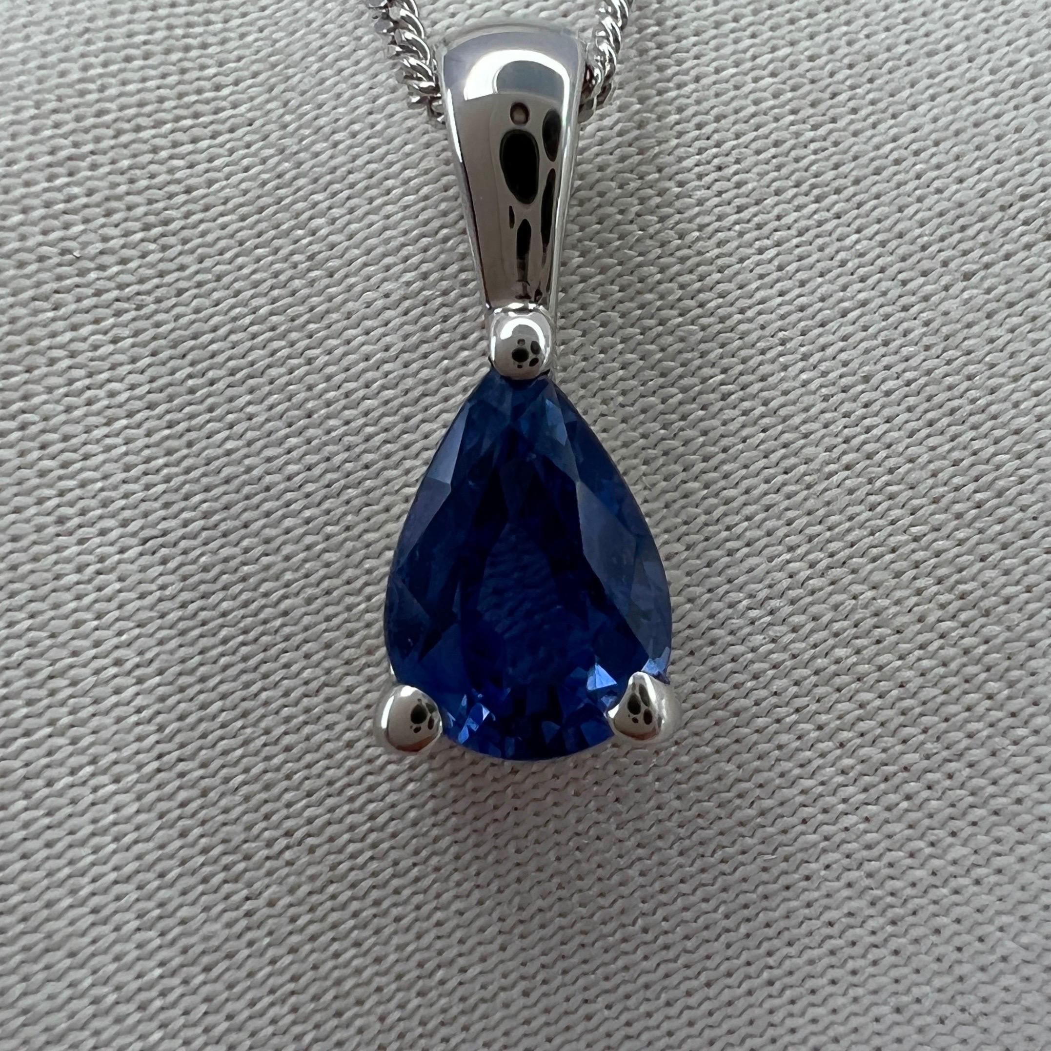 Women's 1.08ct Ceylon Cornflower Blue Sapphire 18K White Gold Pear Cut Pendant Necklace