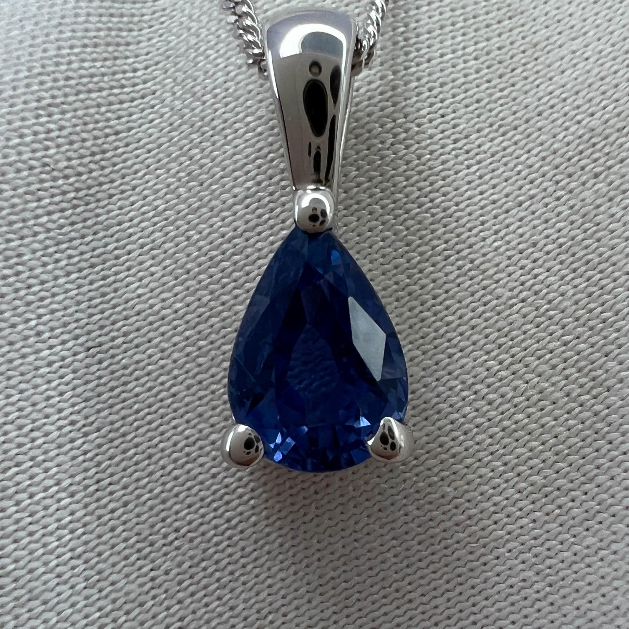 1.08ct Ceylon Cornflower Blue Sapphire 18K White Gold Pear Cut Pendant Necklace 1