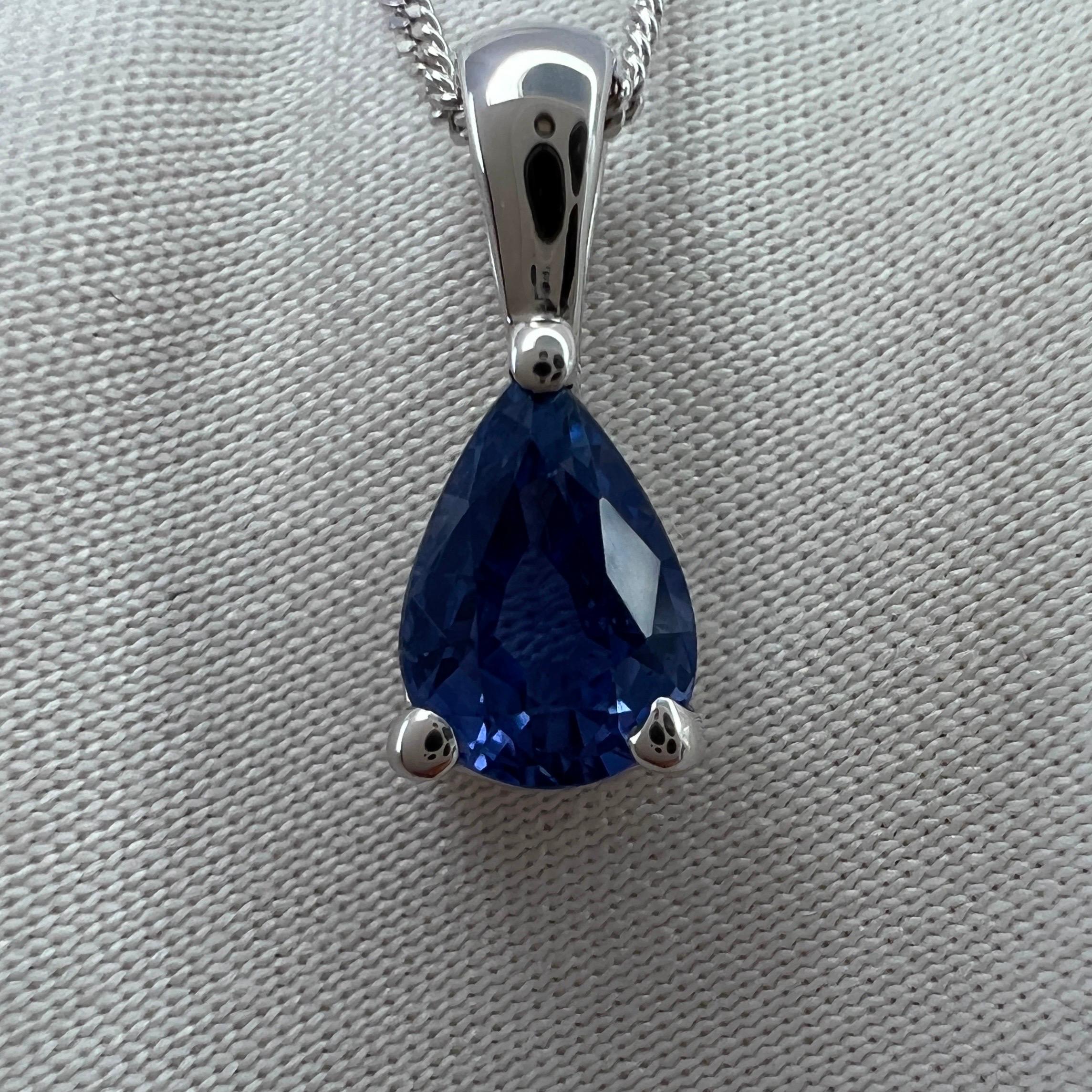 1.08ct Ceylon Cornflower Blue Sapphire 18K White Gold Pear Cut Pendant Necklace 2