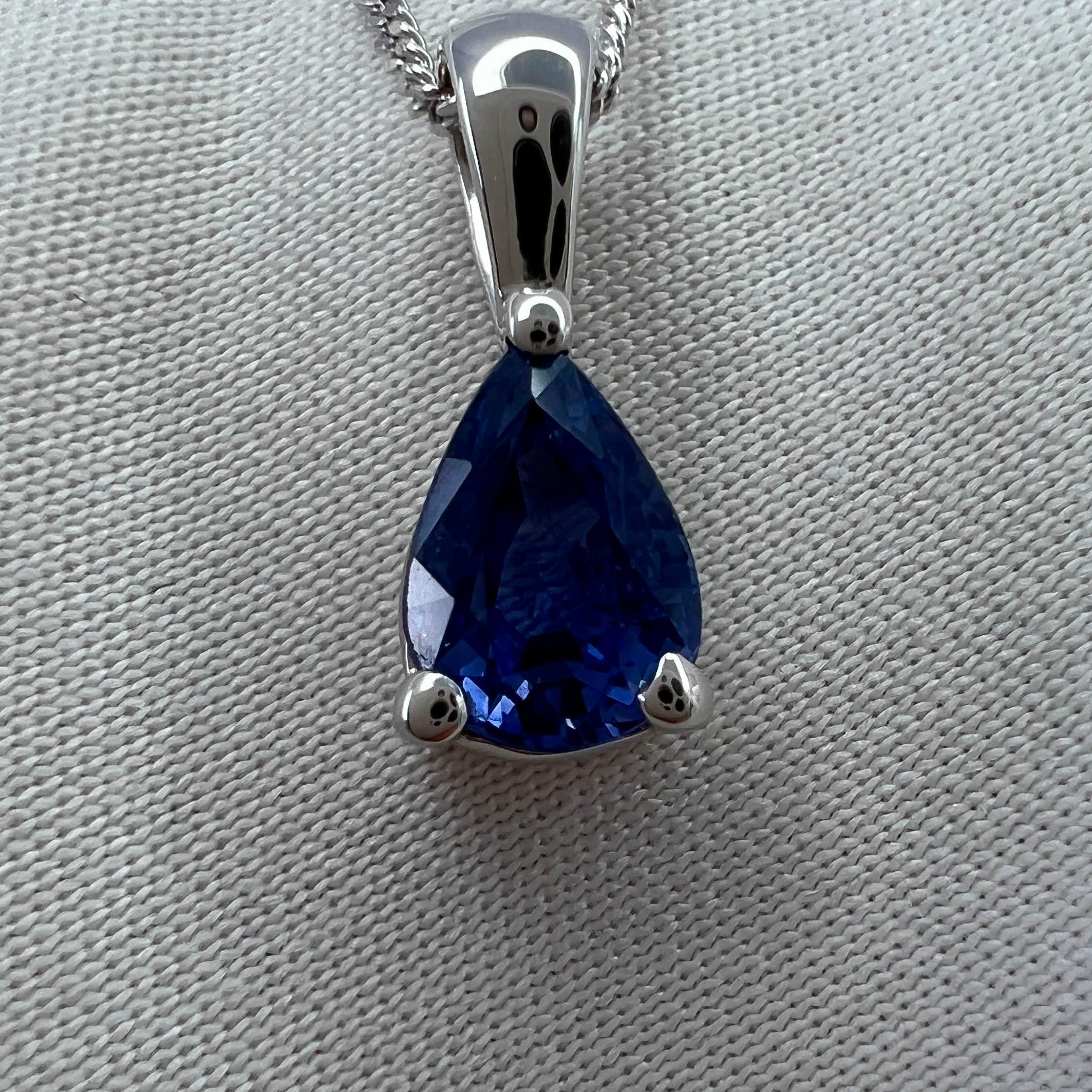 1.08ct Ceylon Cornflower Blue Sapphire 18K White Gold Pear Cut Pendant Necklace 3