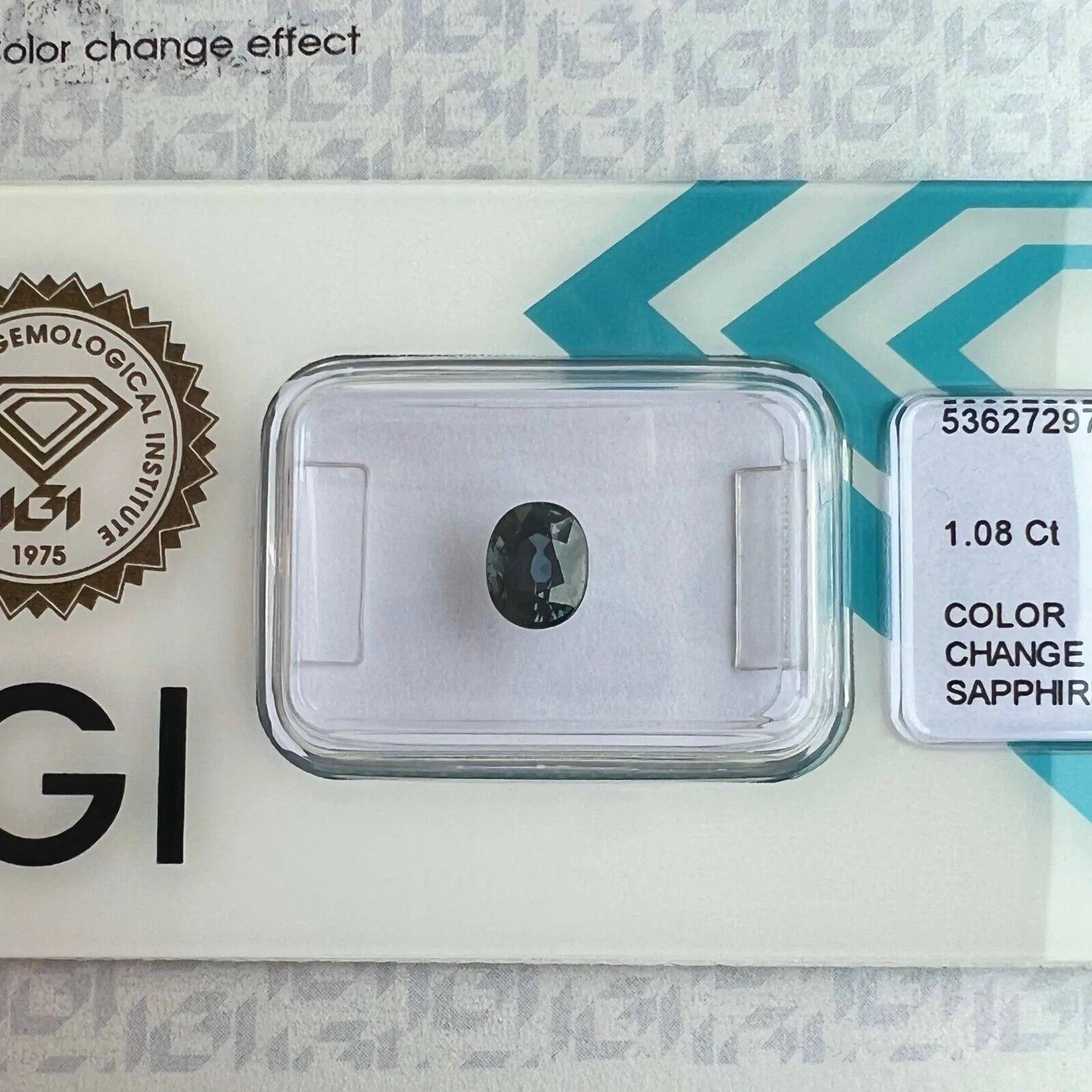 Saphir taille ovale non chauffé vert bleu violet certifié IGI de 1,08 carat à couleur changeante en vente 5