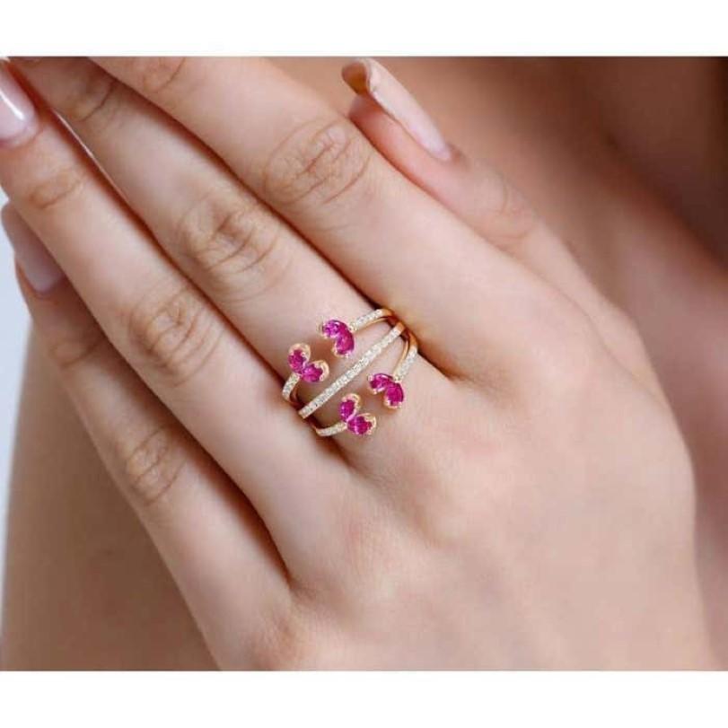 1.08 Karat Diamant und Rubin Klauenring im Angebot 4