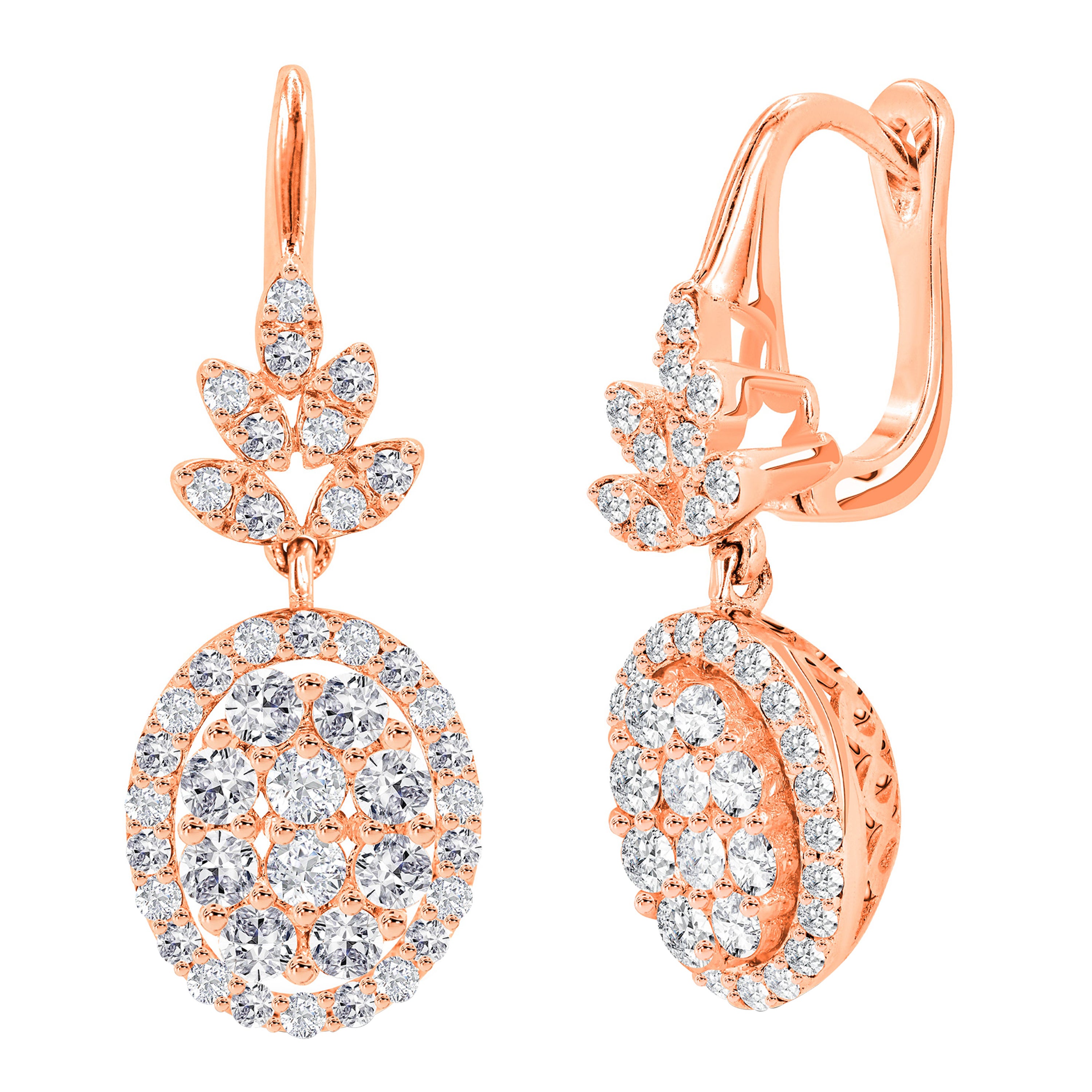 Boucles d'oreilles pendantes en forme de fleur avec un diamant de 1,08 ct en or 14K